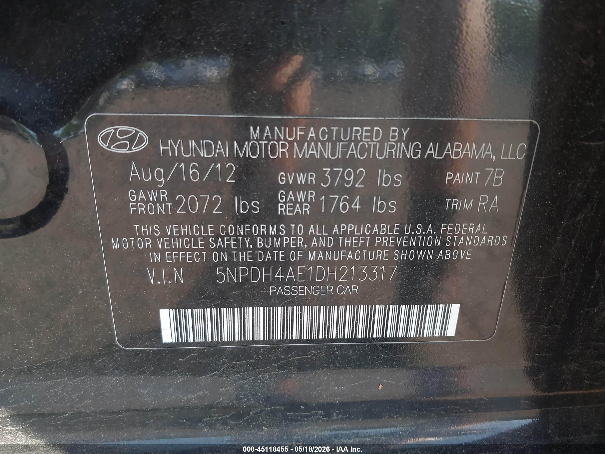 2013 Hyundai Elantra Gls Black vin: 5NPDH4AE1DH213317