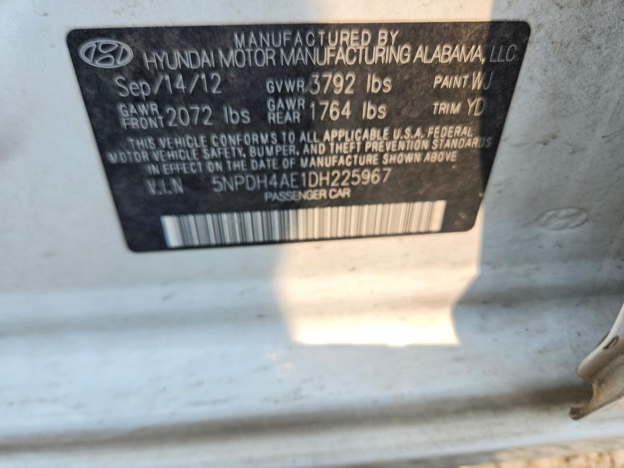 2013 Hyundai Elantra Gls White vin: 5NPDH4AE1DH225967