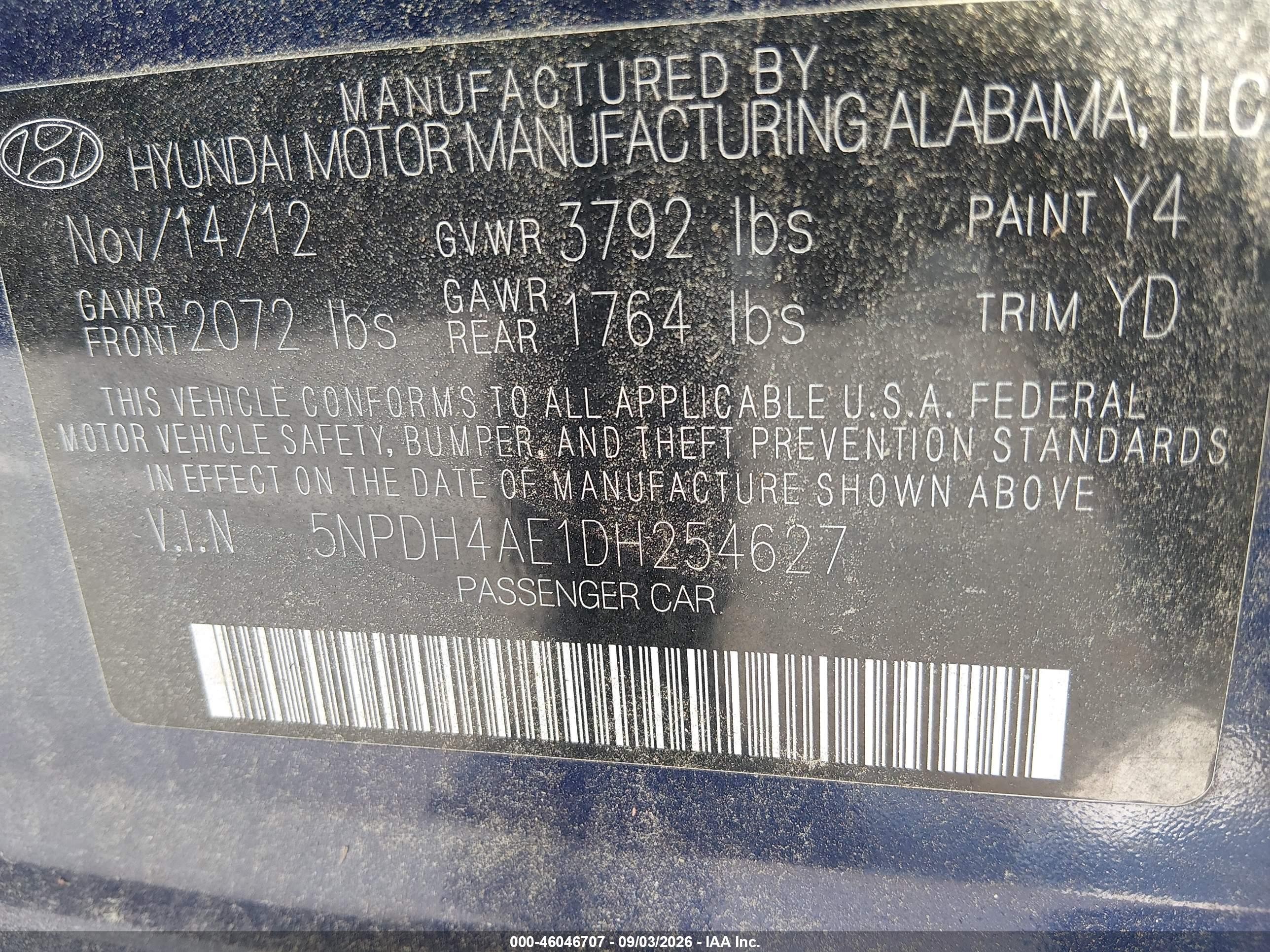 2013 Hyundai Elantra Gls Blue vin: 5NPDH4AE1DH254627