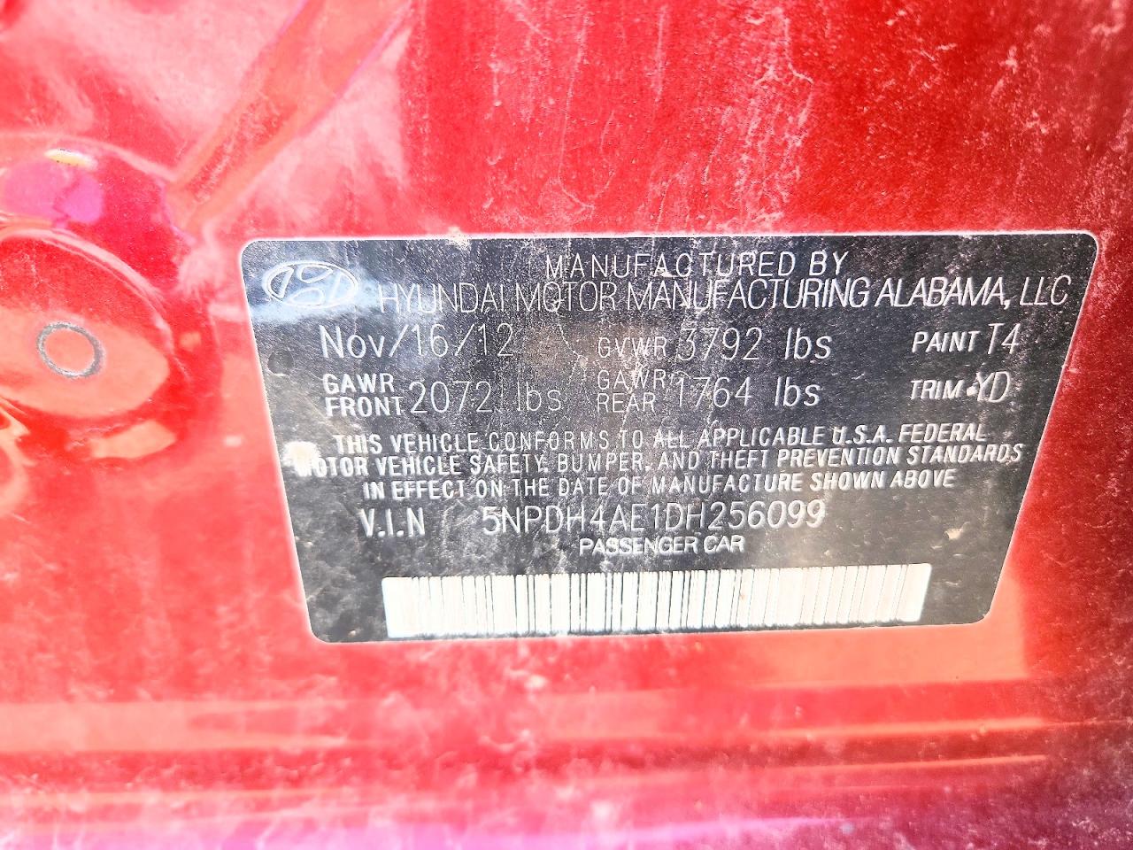 2013 Hyundai Elantra Gls Red vin: 5NPDH4AE1DH256099