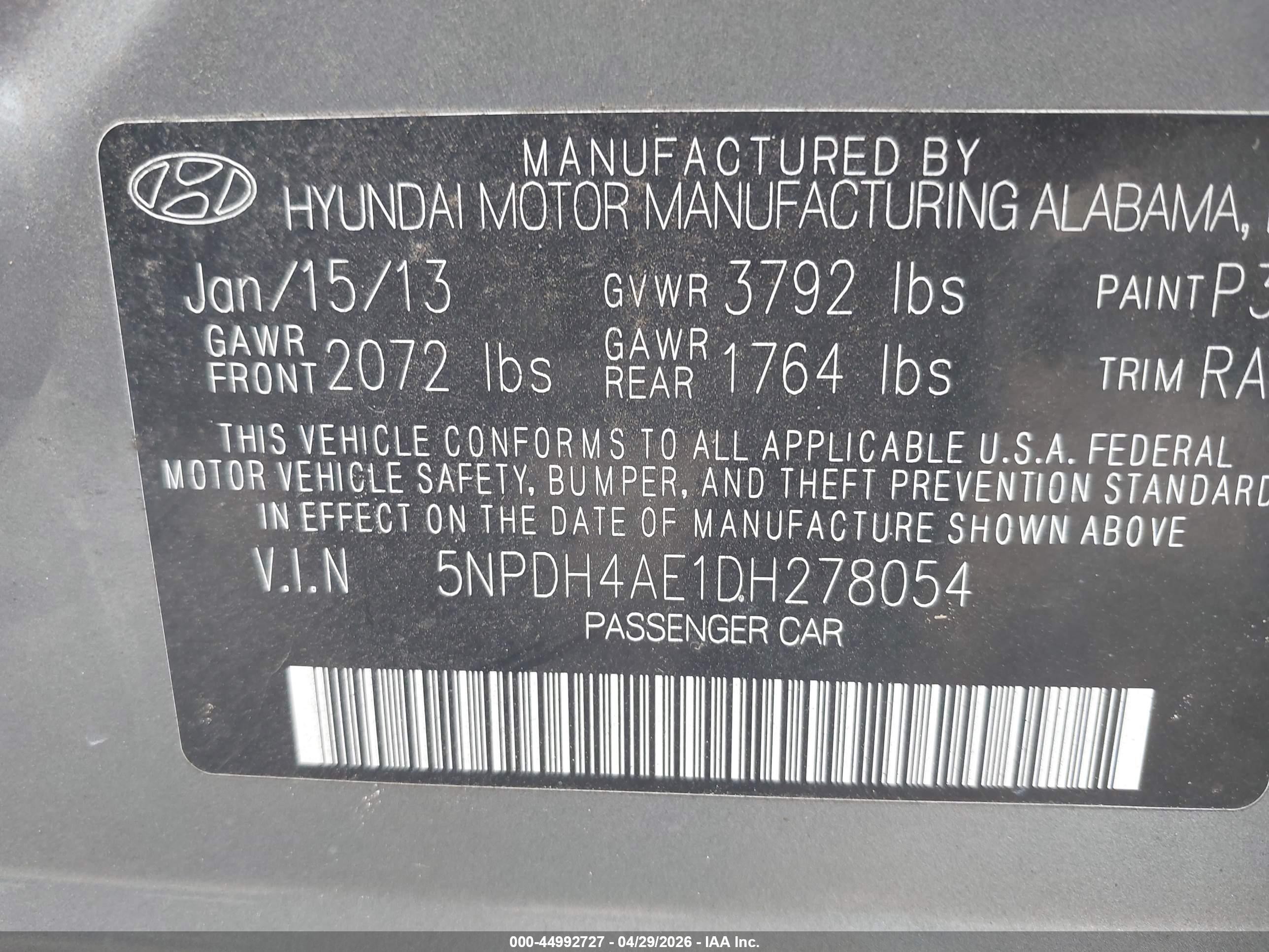 2013 Hyundai Elantra Gls Gray vin: 5NPDH4AE1DH278054