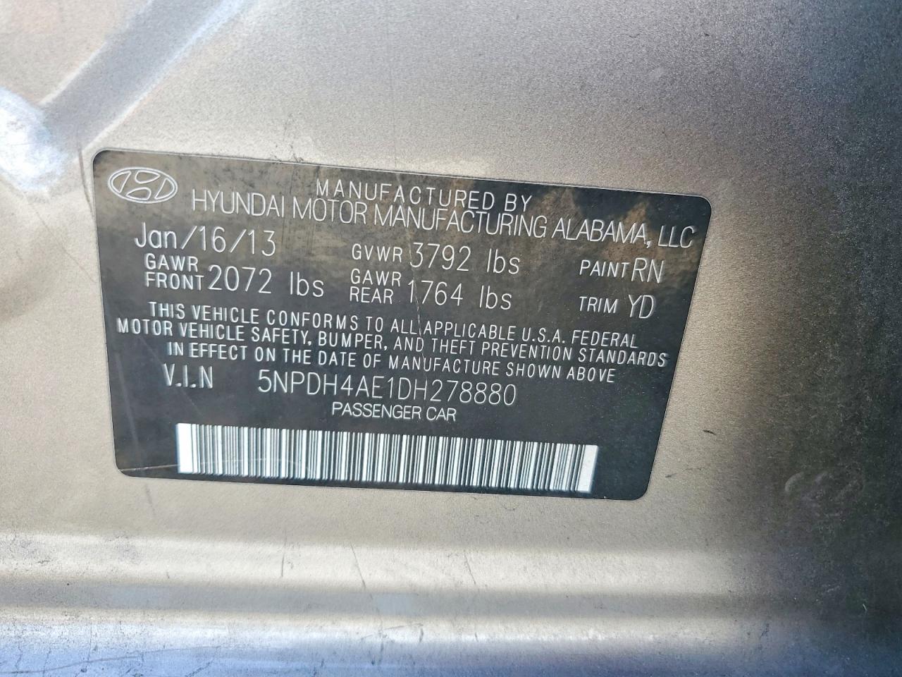 2013 Hyundai Elantra Gls Beige vin: 5NPDH4AE1DH278880