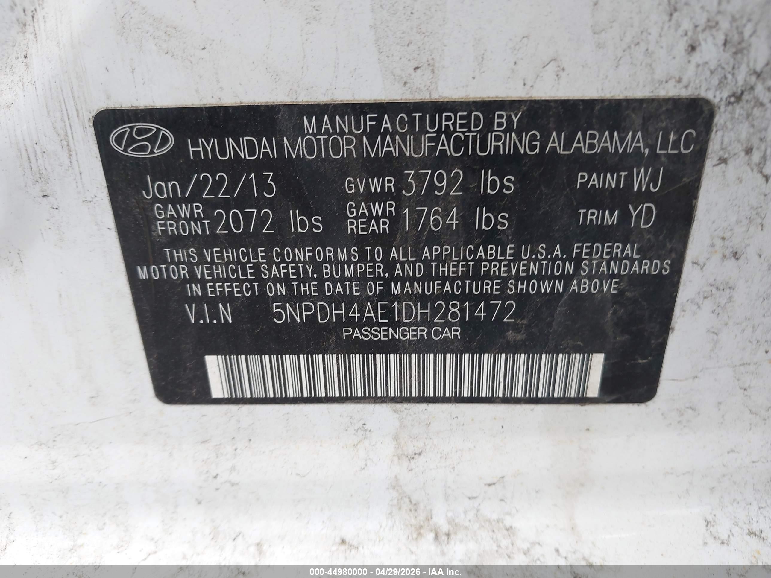 2013 Hyundai Elantra Gls White vin: 5NPDH4AE1DH281472
