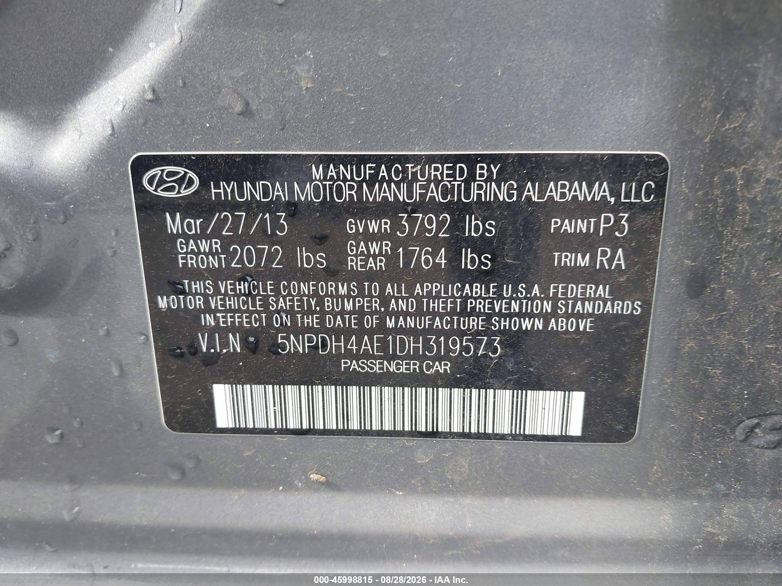 2013 Hyundai Elantra Gls Gray vin: 5NPDH4AE1DH319573