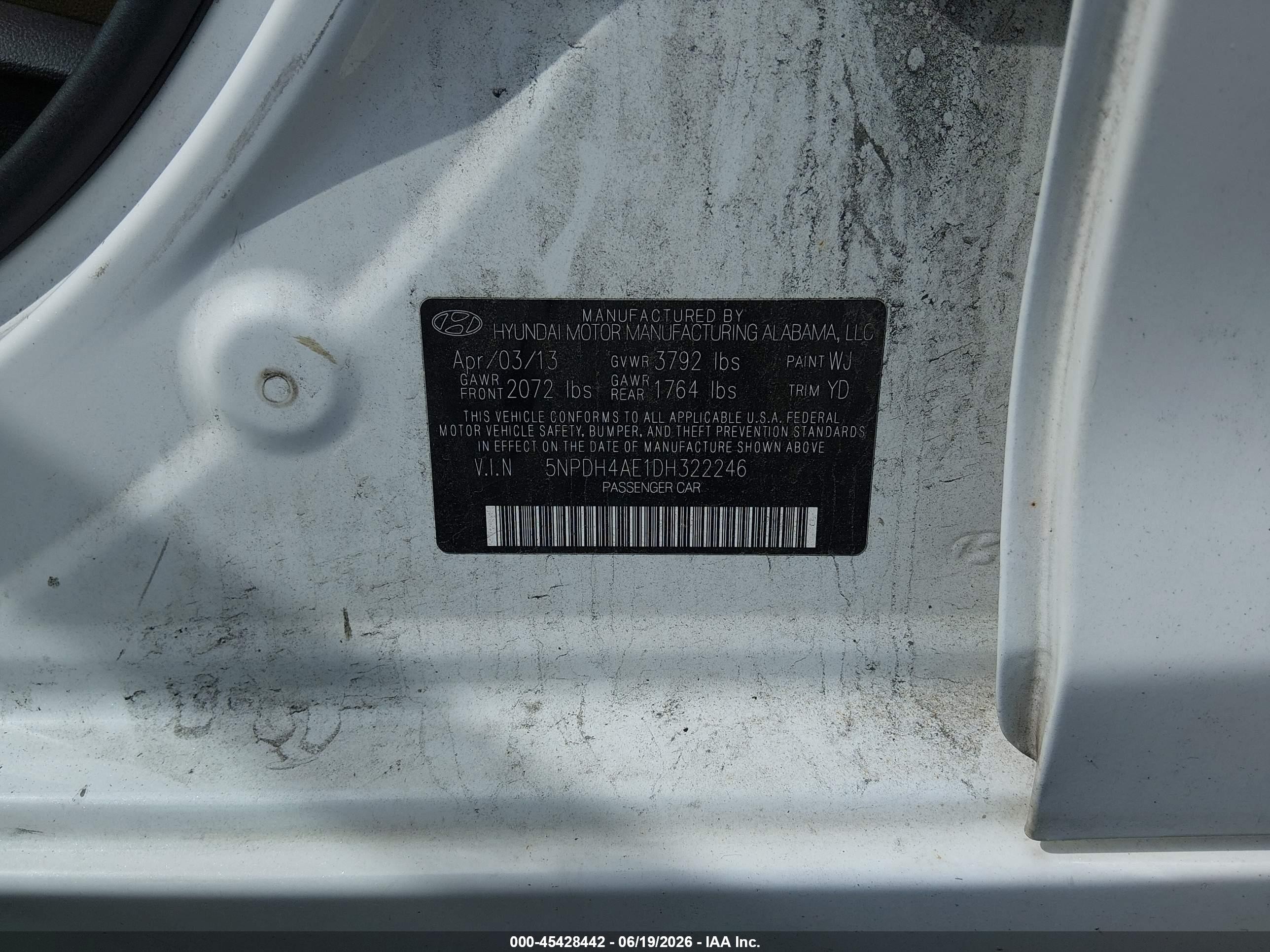 2013 Hyundai Elantra Limited White vin: 5NPDH4AE1DH322246