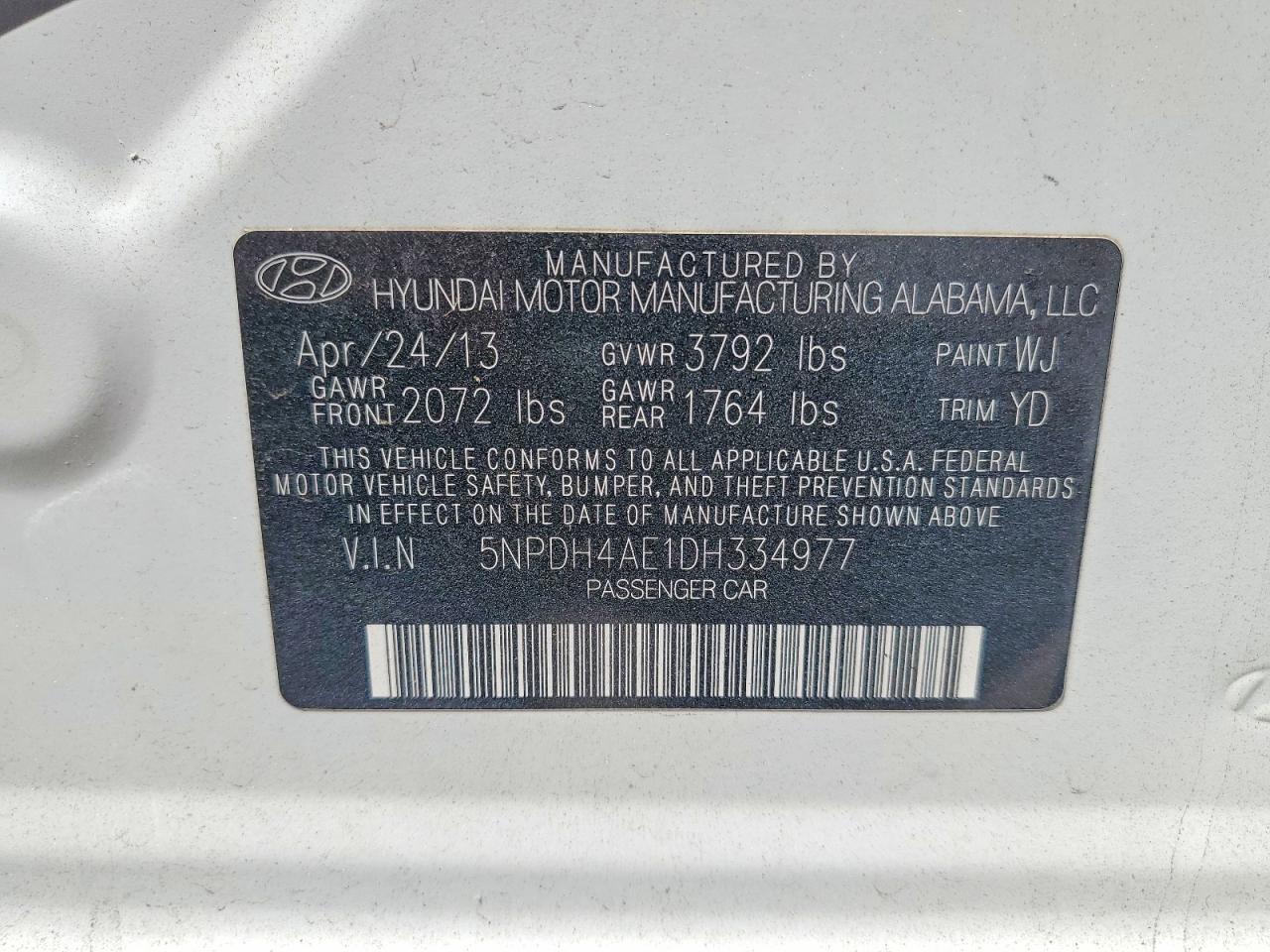 2013 Hyundai Elantra Gls White vin: 5NPDH4AE1DH334977