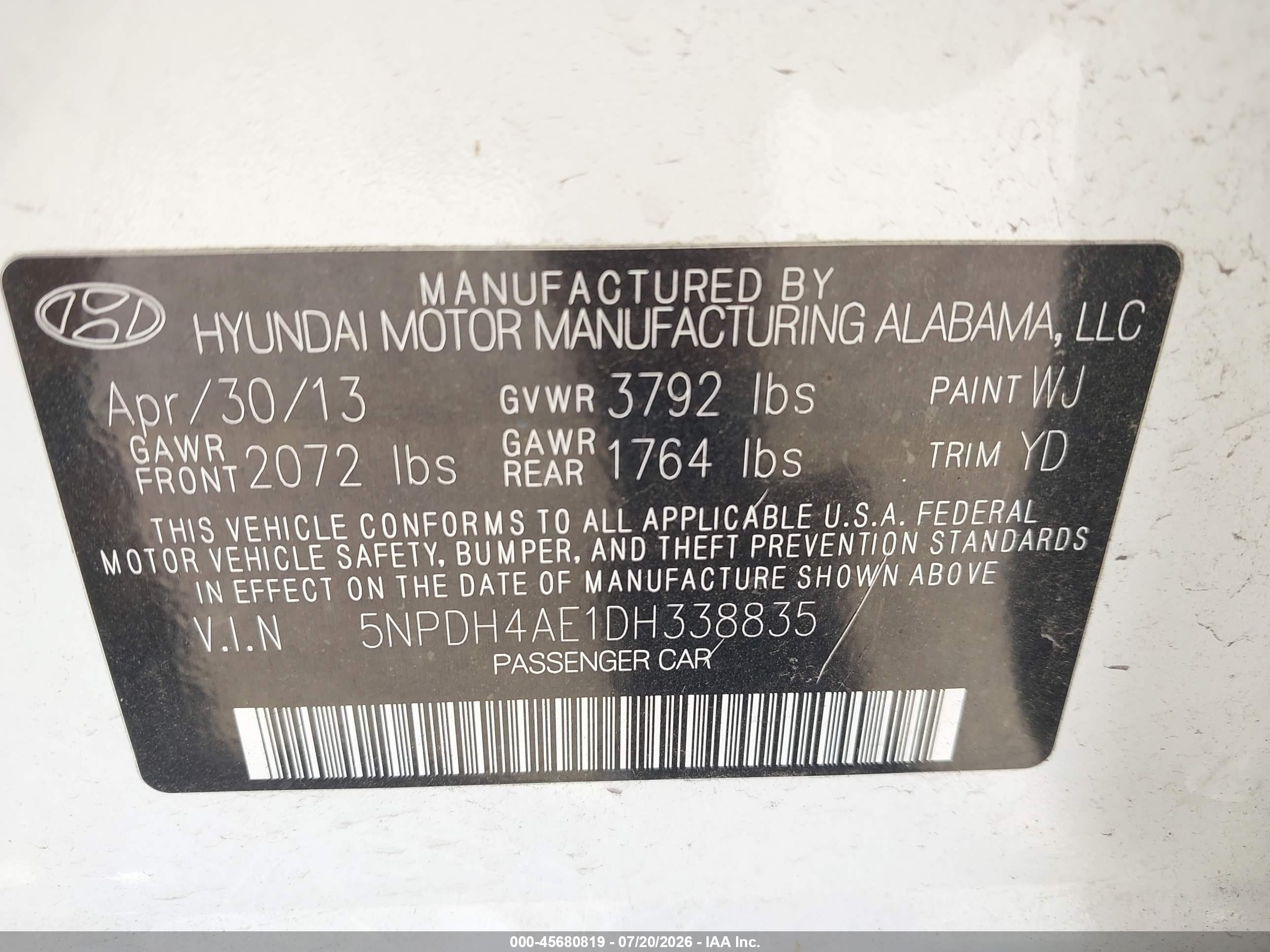 2013 Hyundai Elantra Gls White vin: 5NPDH4AE1DH338835