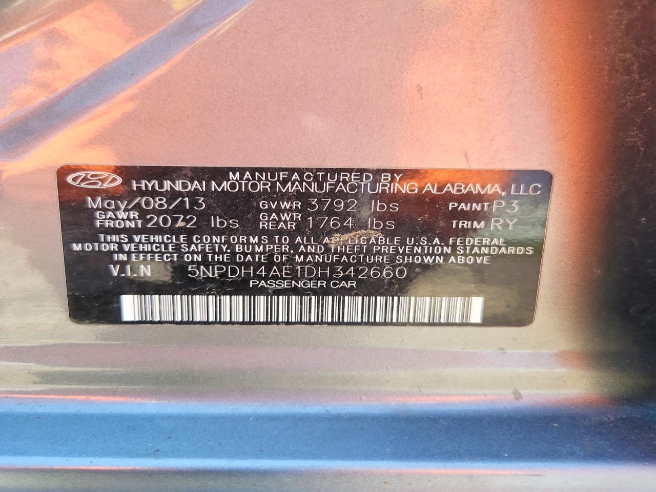 2013 Hyundai Elantra Limited Gray vin: 5NPDH4AE1DH342660