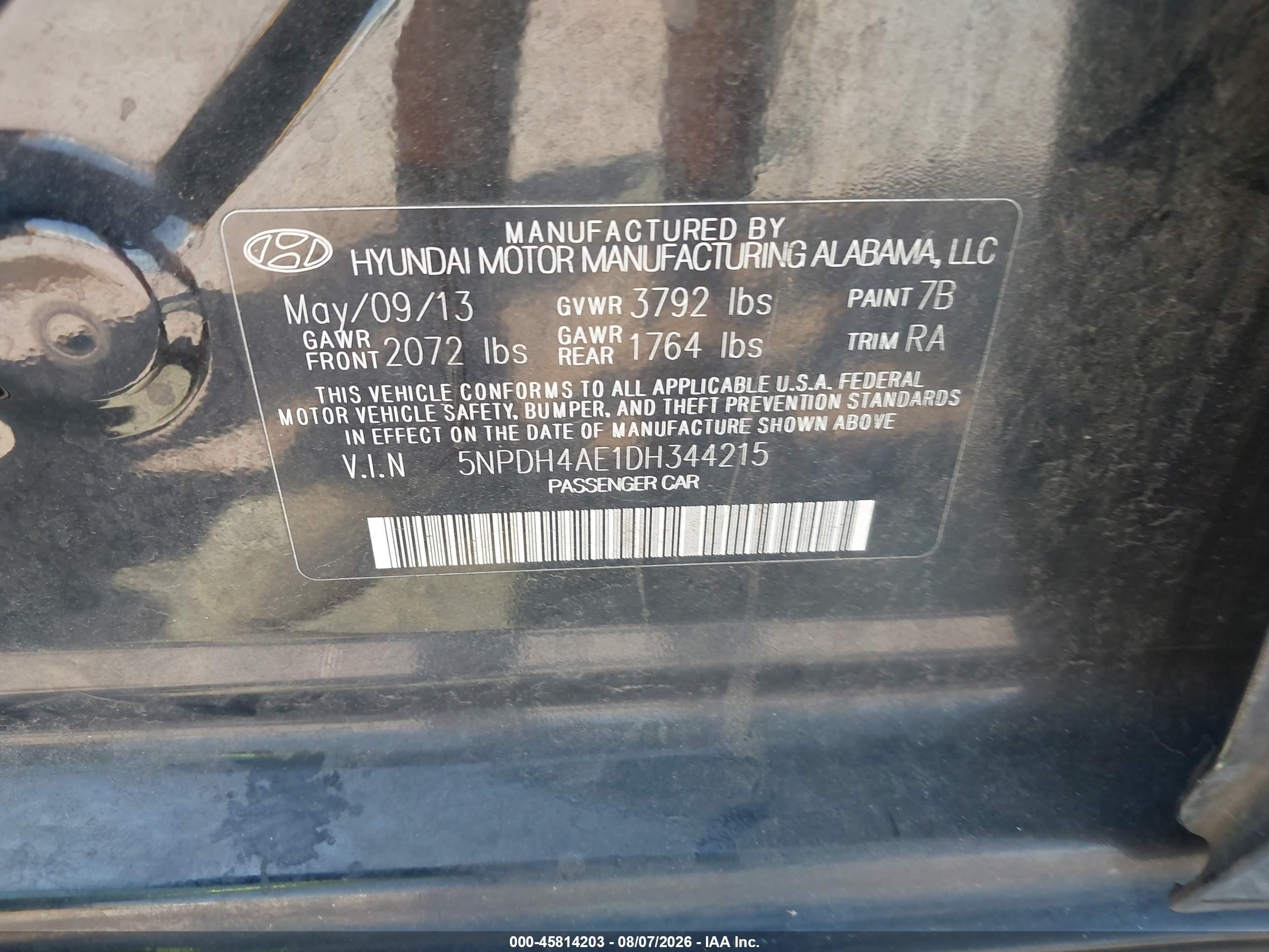 2013 Hyundai Elantra Gls Black vin: 5NPDH4AE1DH344215