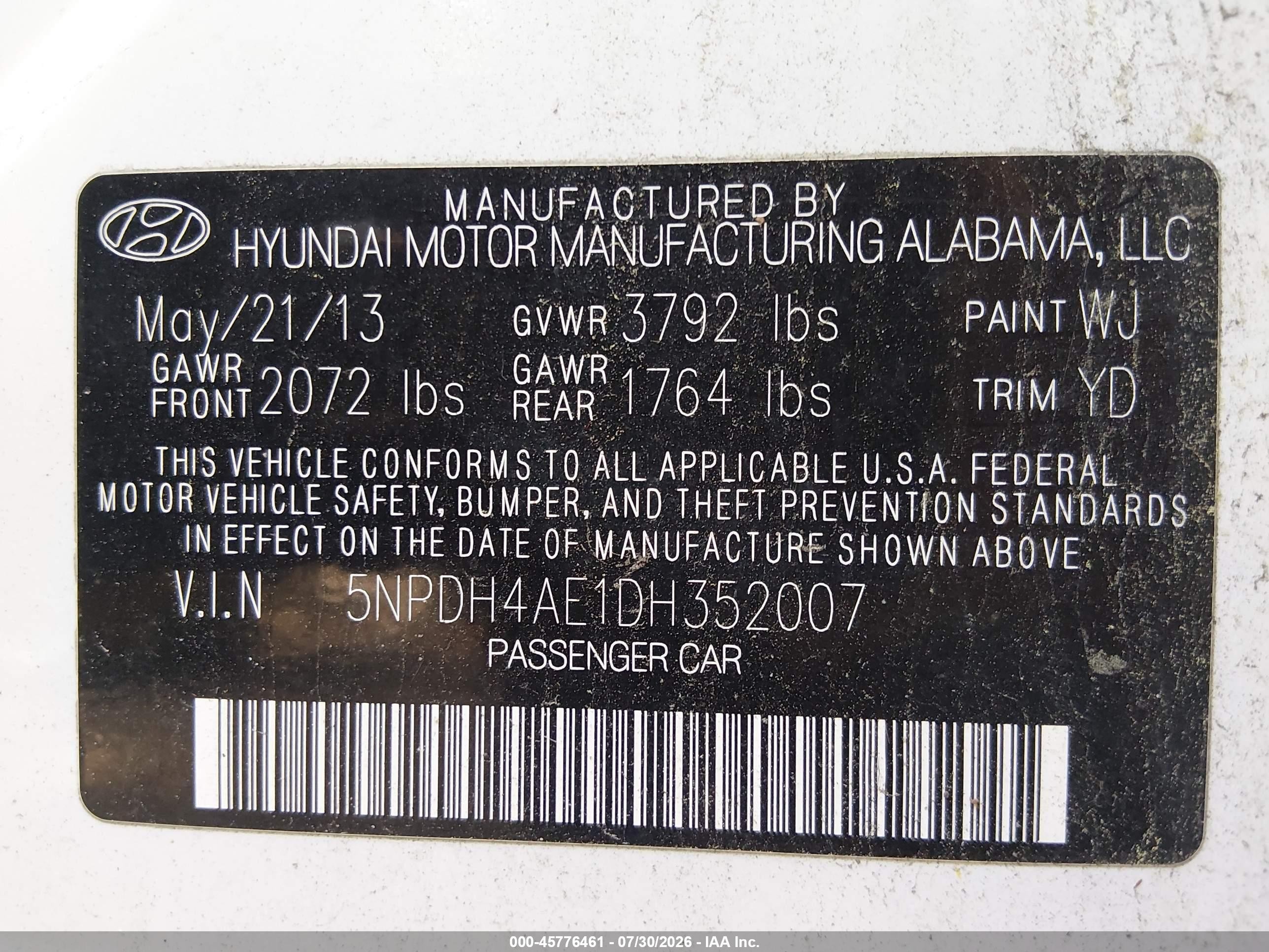 2013 Hyundai Elantra Gls White vin: 5NPDH4AE1DH352007