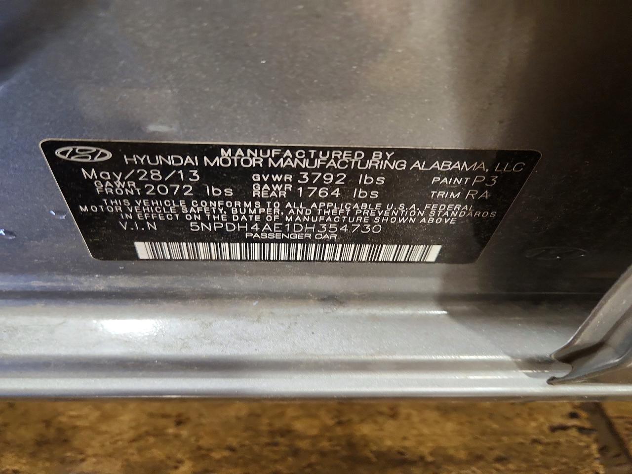 2013 Hyundai Elantra Gls Gray vin: 5NPDH4AE1DH354730