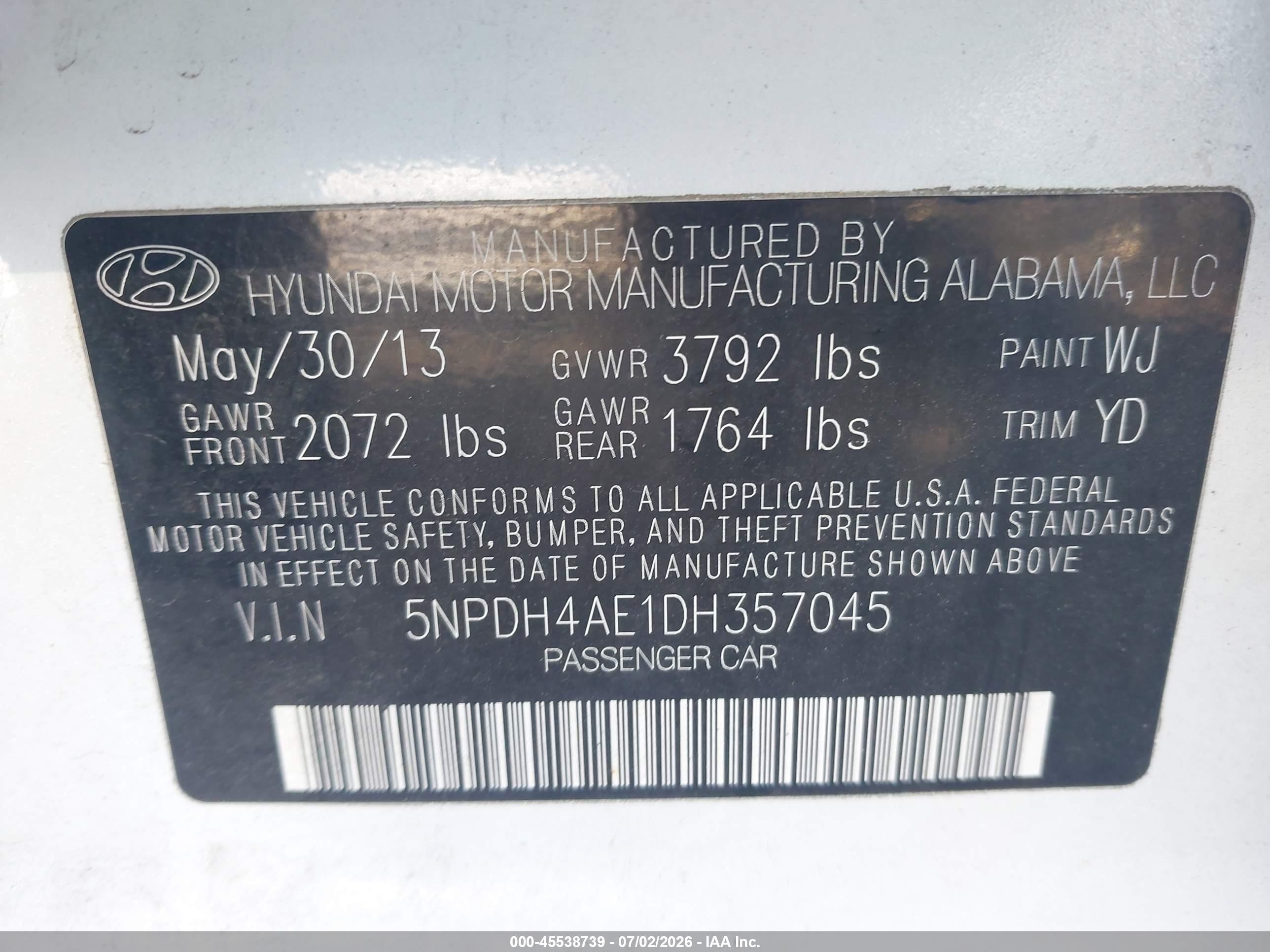2013 Hyundai Elantra Gls White vin: 5NPDH4AE1DH357045