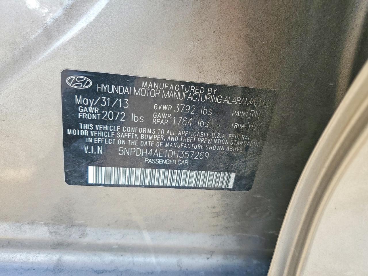 2013 Hyundai Elantra Gls Gray vin: 5NPDH4AE1DH357269