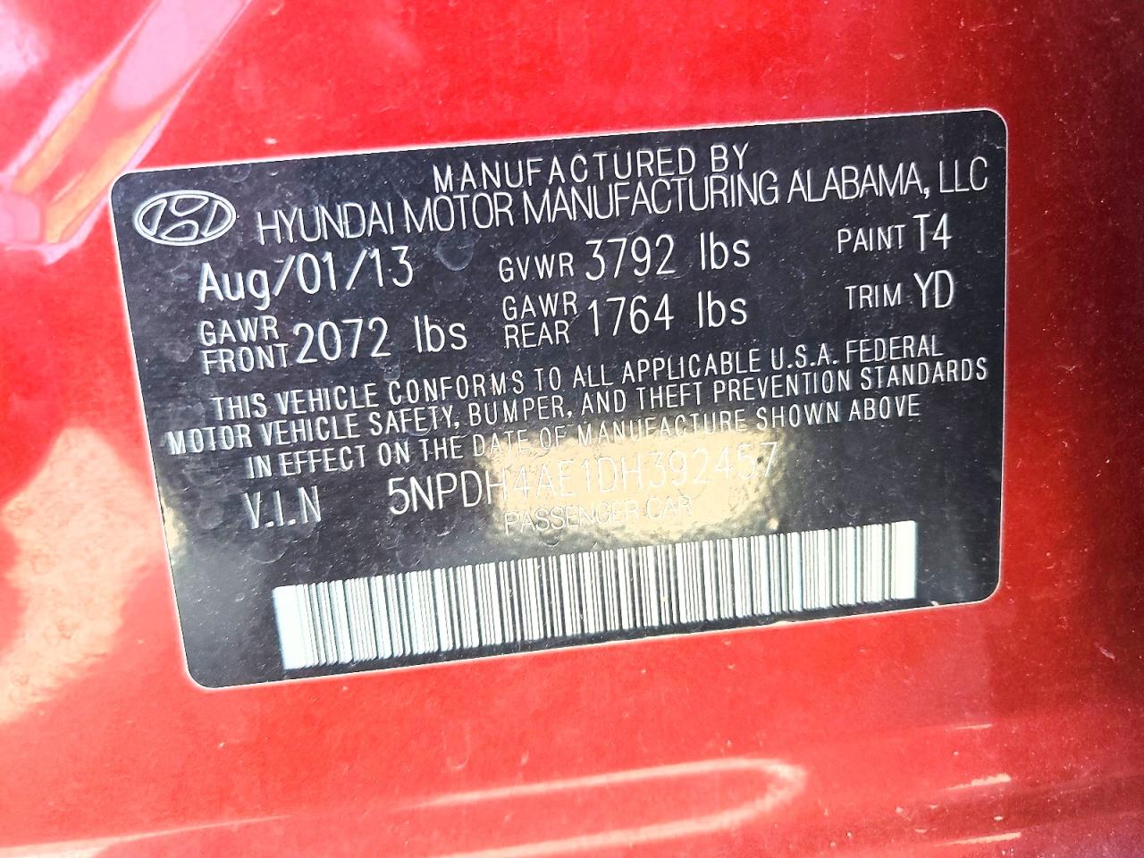 2013 Hyundai Elantra Maroon vin: 5NPDH4AE1DH392457