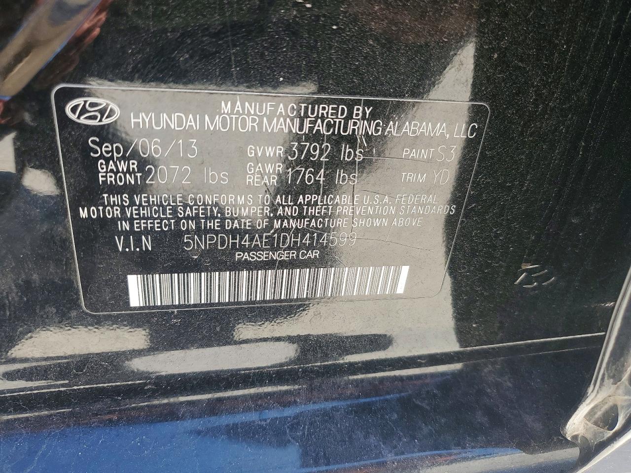 2013 Hyundai Elantra Gls Black vin: 5NPDH4AE1DH414599