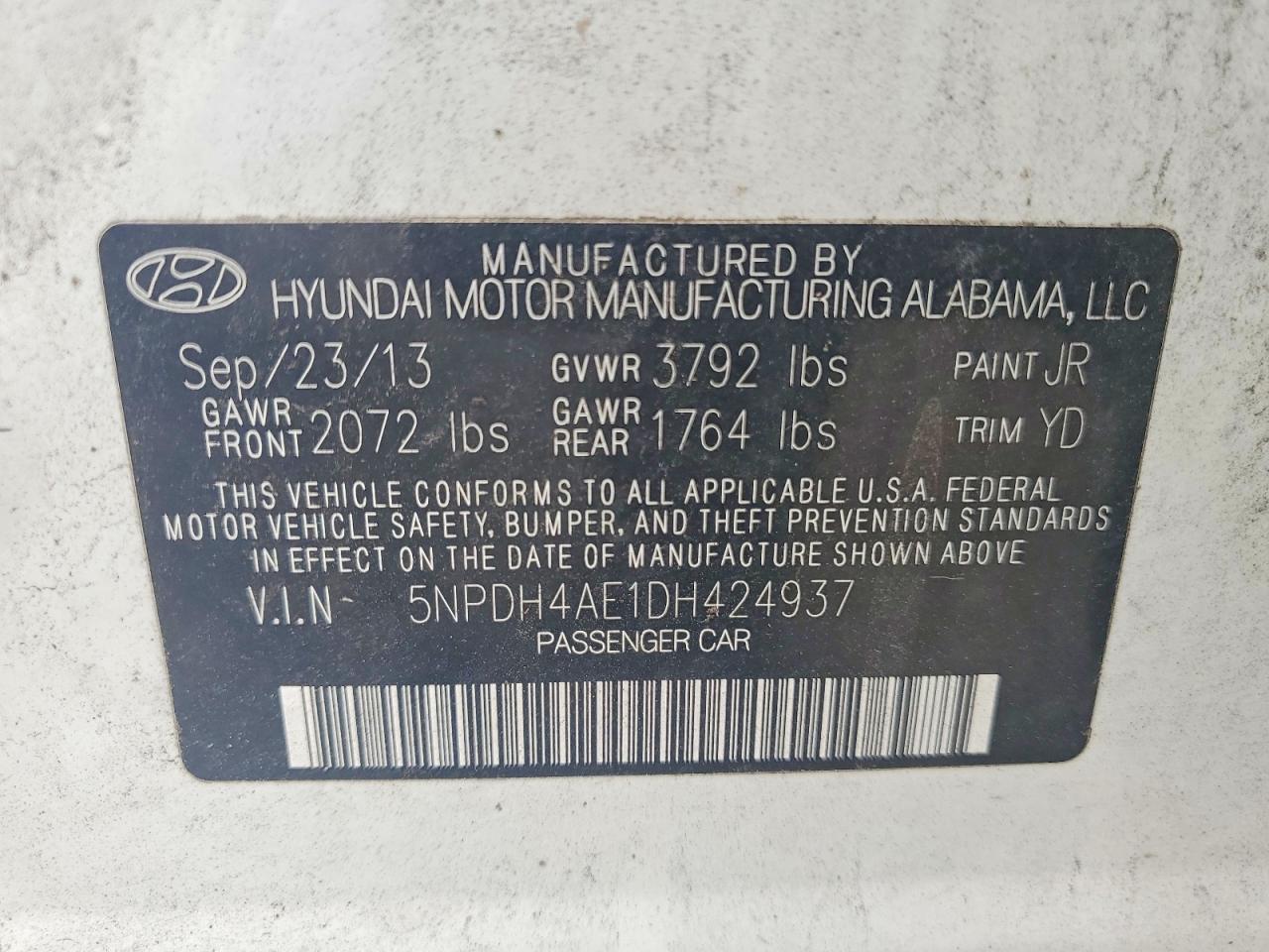 2013 Hyundai Elantra Gls White vin: 5NPDH4AE1DH424937