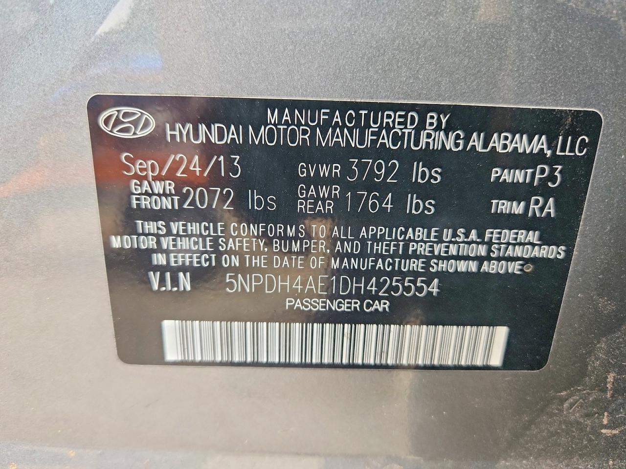 2013 Hyundai Elantra Gls Gray vin: 5NPDH4AE1DH425554