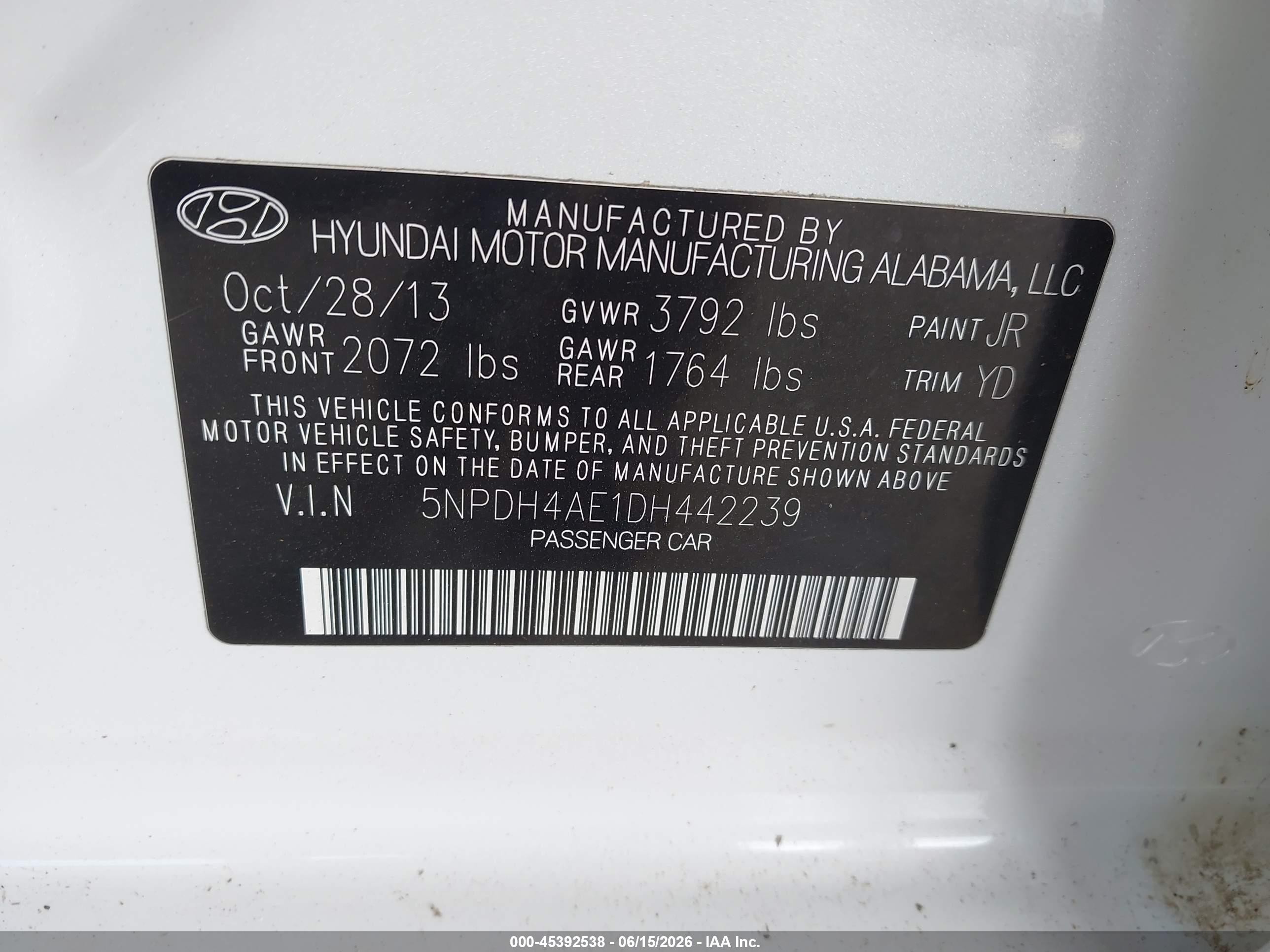2013 Hyundai Elantra Gls White vin: 5NPDH4AE1DH442239