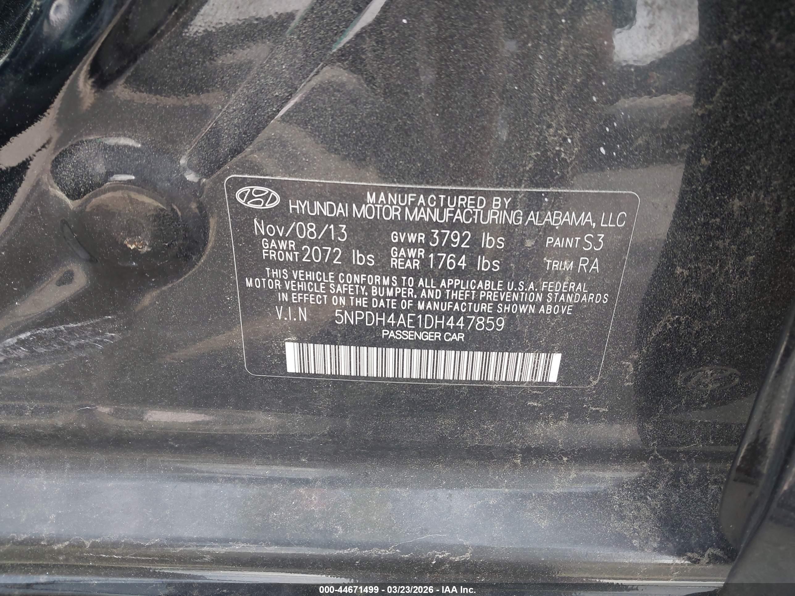 2013 Hyundai Elantra Gls Black vin: 5NPDH4AE1DH447859