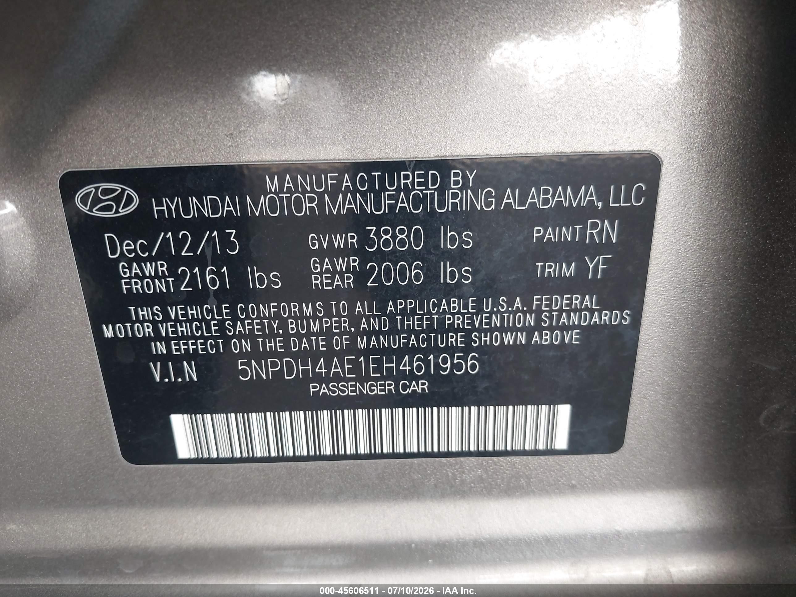 2014 Hyundai Elantra Se Gold vin: 5NPDH4AE1EH461956