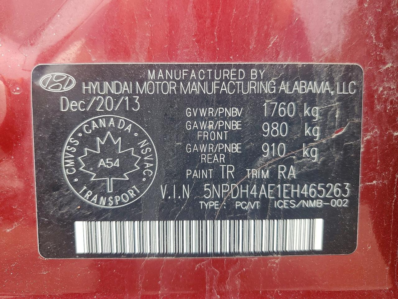 2014 Hyundai Elantra Red vin: 5NPDH4AE1EH465263