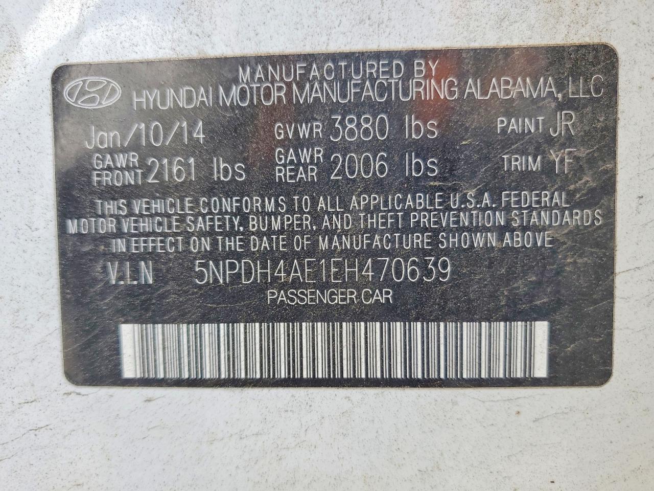 2014 Hyundai Elantra Se White vin: 5NPDH4AE1EH470639