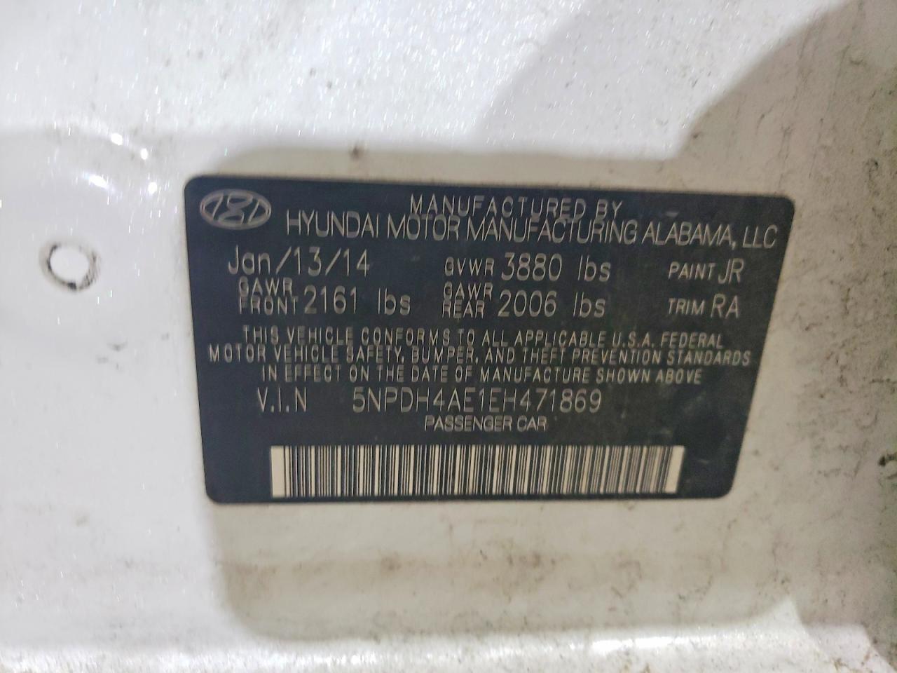 2014 Hyundai Elantra Limited Белый vin: 5NPDH4AE1EH471869