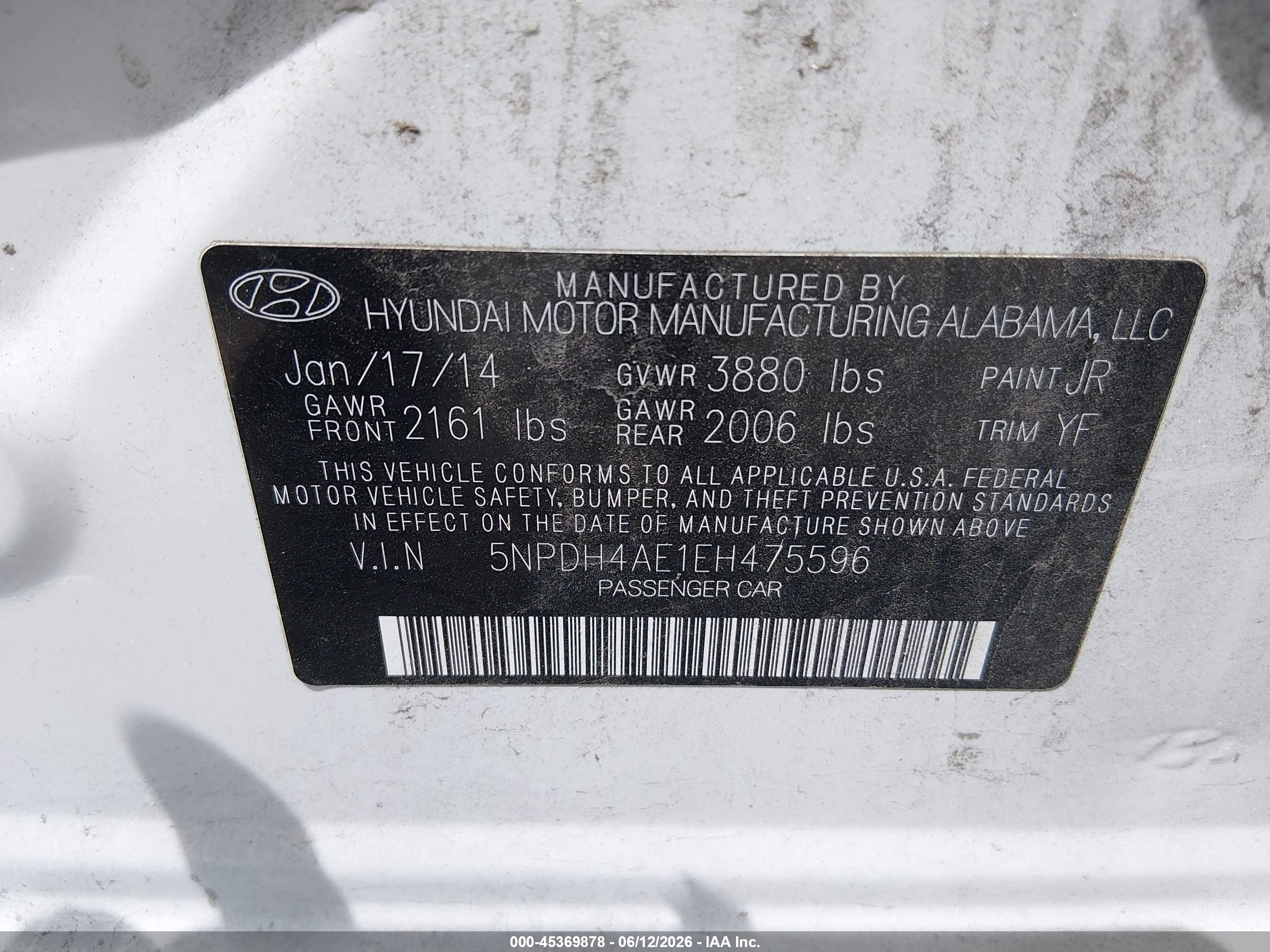 2014 Hyundai Elantra Se White vin: 5NPDH4AE1EH475596