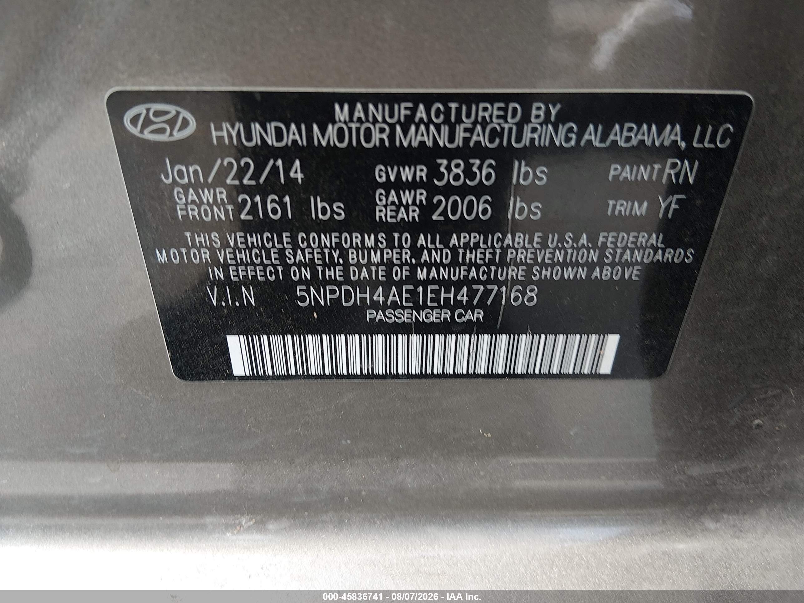 2014 Hyundai Elantra Se Gold vin: 5NPDH4AE1EH477168