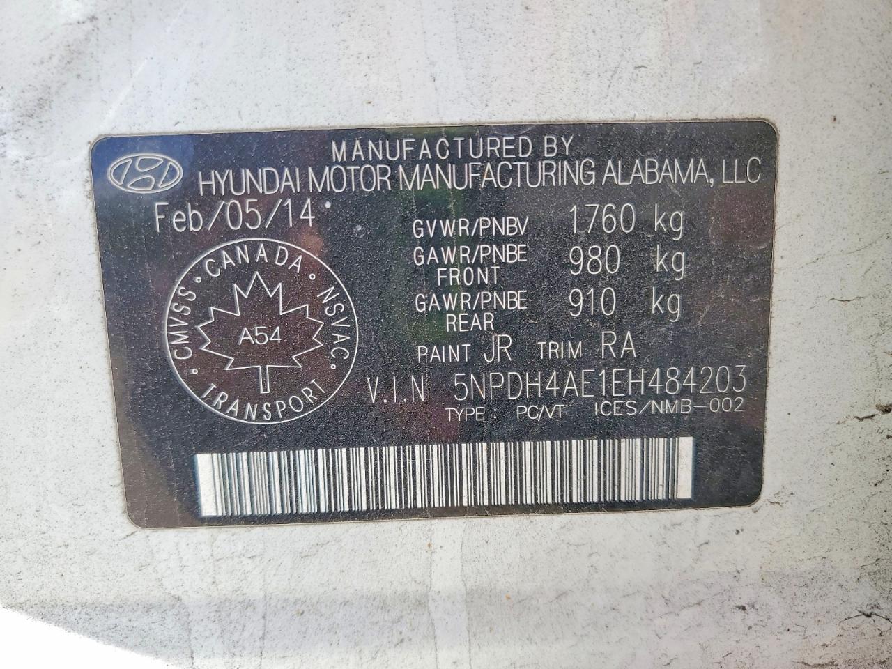 2014 Hyundai Elantra Se White vin: 5NPDH4AE1EH484203