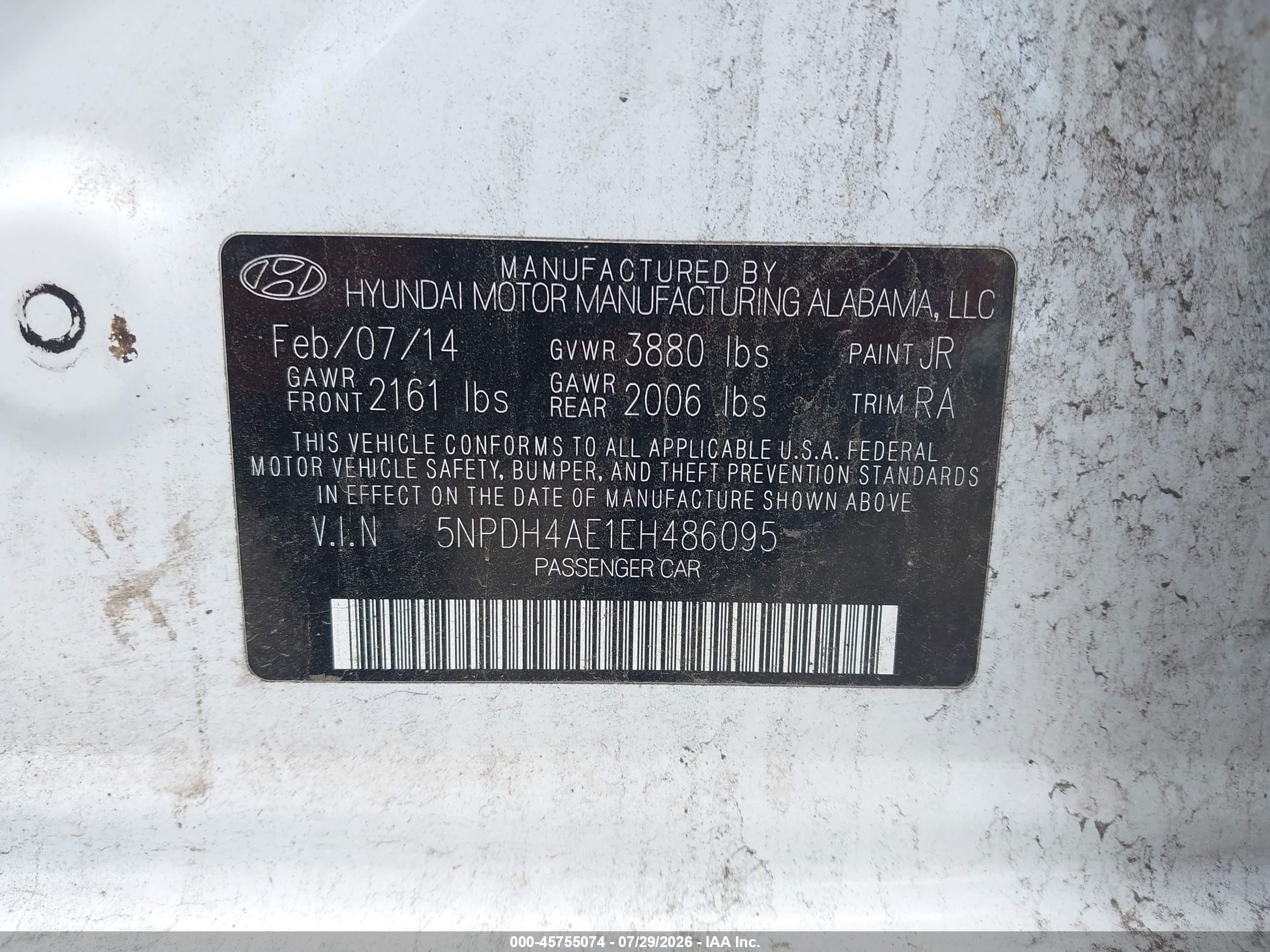 2014 Hyundai Elantra Se White vin: 5NPDH4AE1EH486095