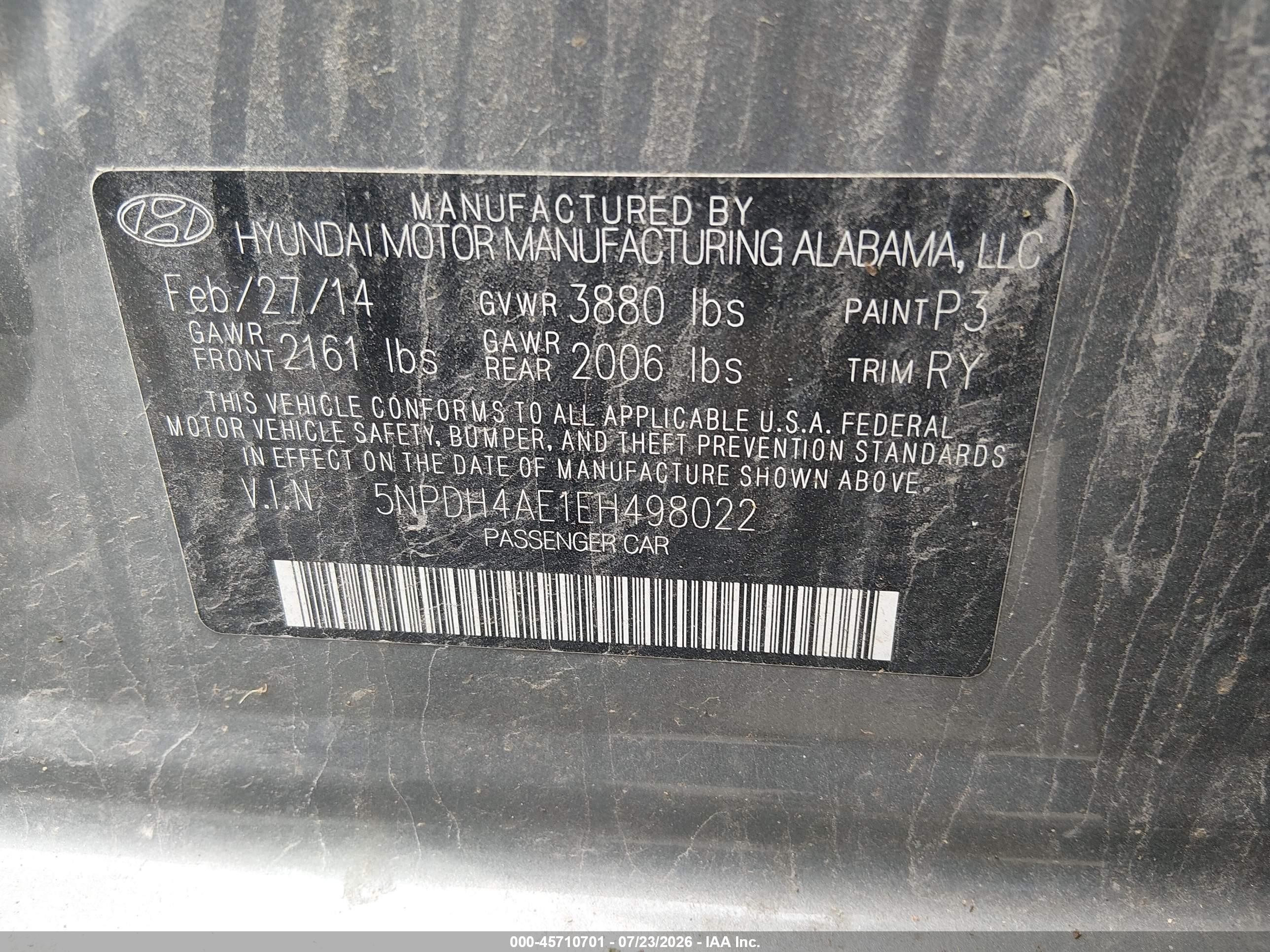 2014 Hyundai Elantra Limited Gray vin: 5NPDH4AE1EH498022