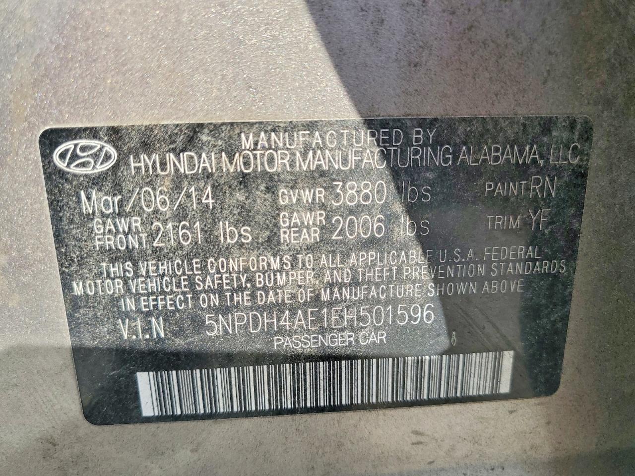 2014 Hyundai Elantra Se Tan vin: 5NPDH4AE1EH501596