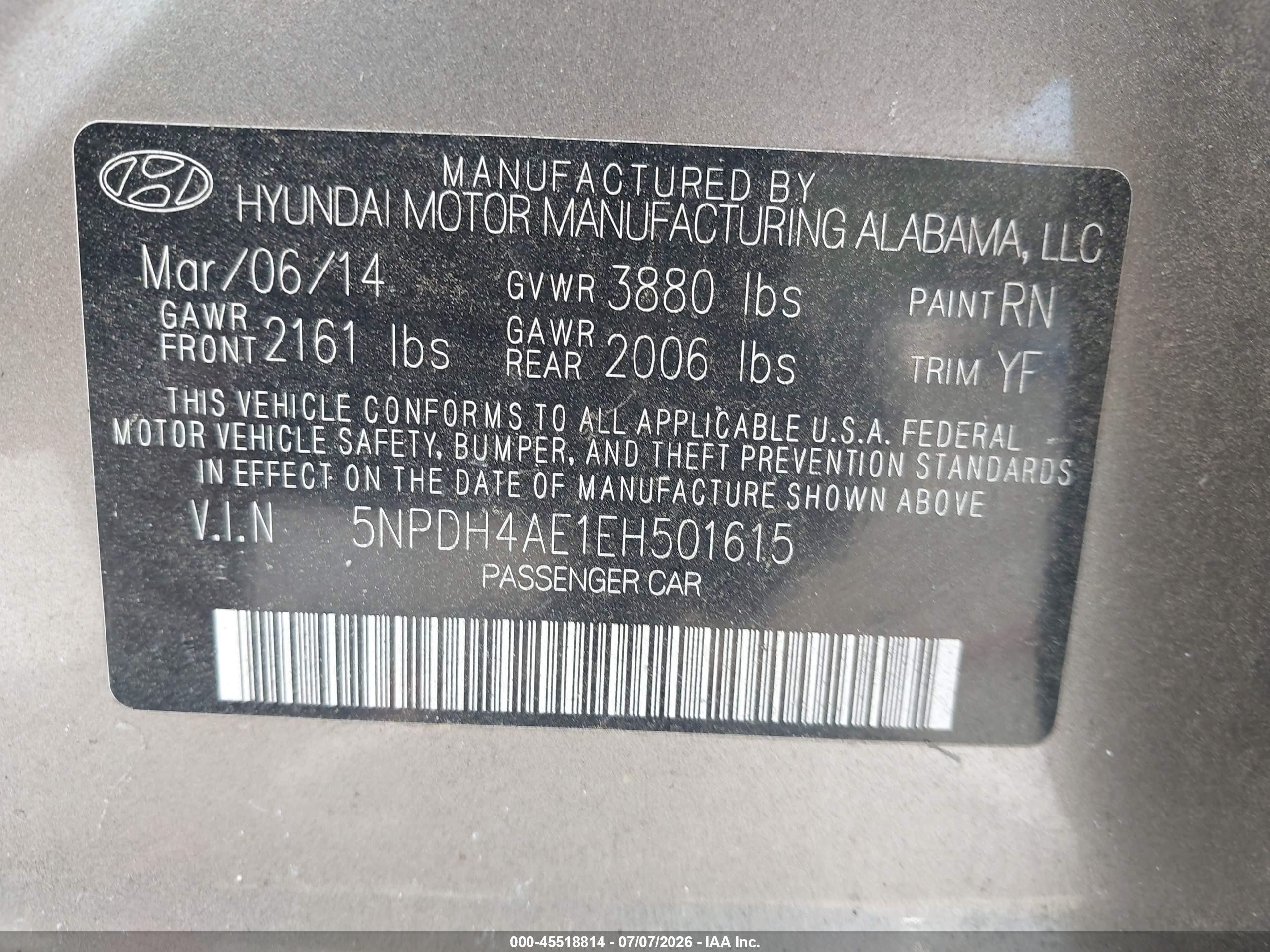 2014 Hyundai Elantra Se Silver vin: 5NPDH4AE1EH501615