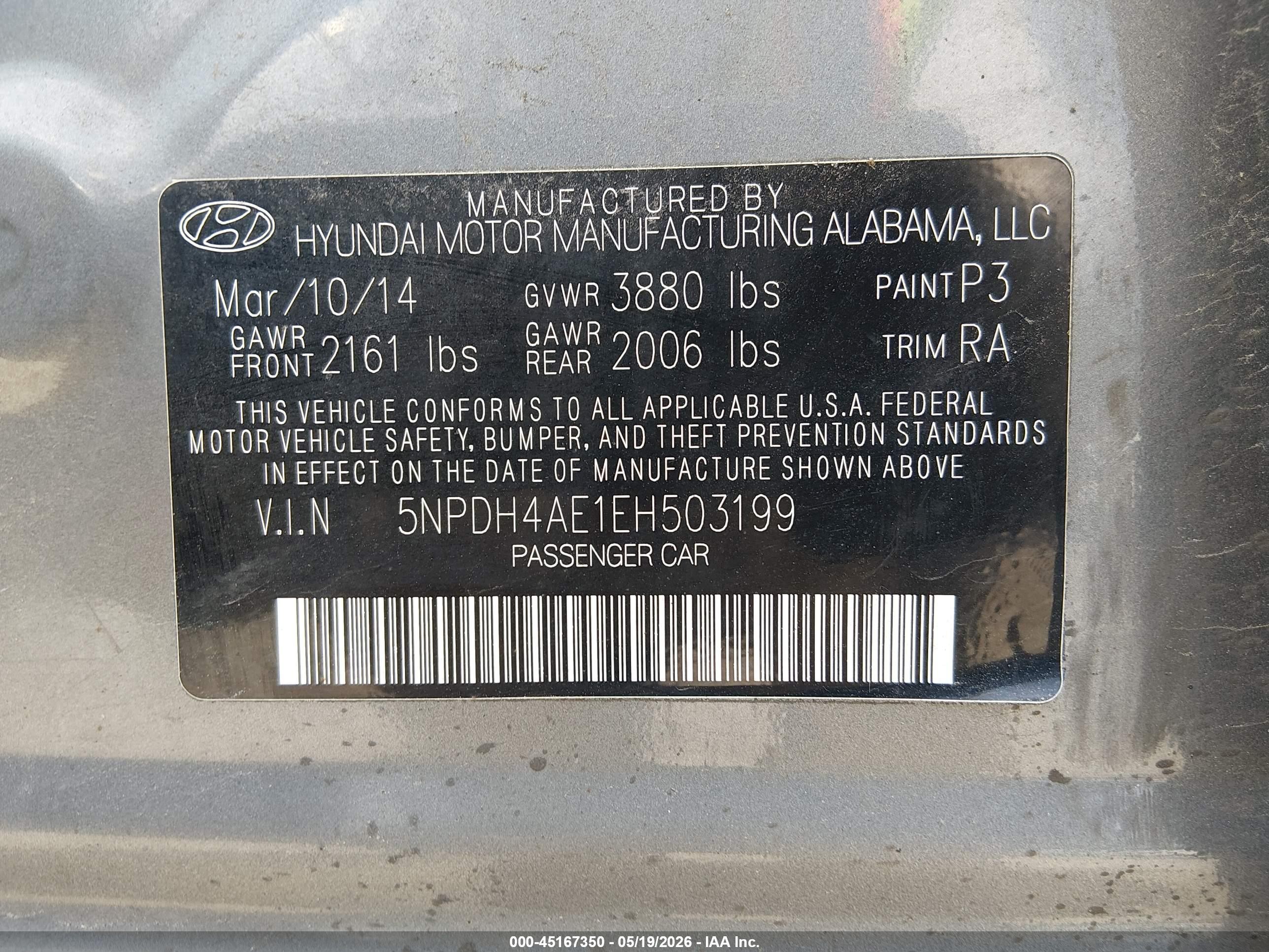 2014 Hyundai Elantra Se Gray vin: 5NPDH4AE1EH503199