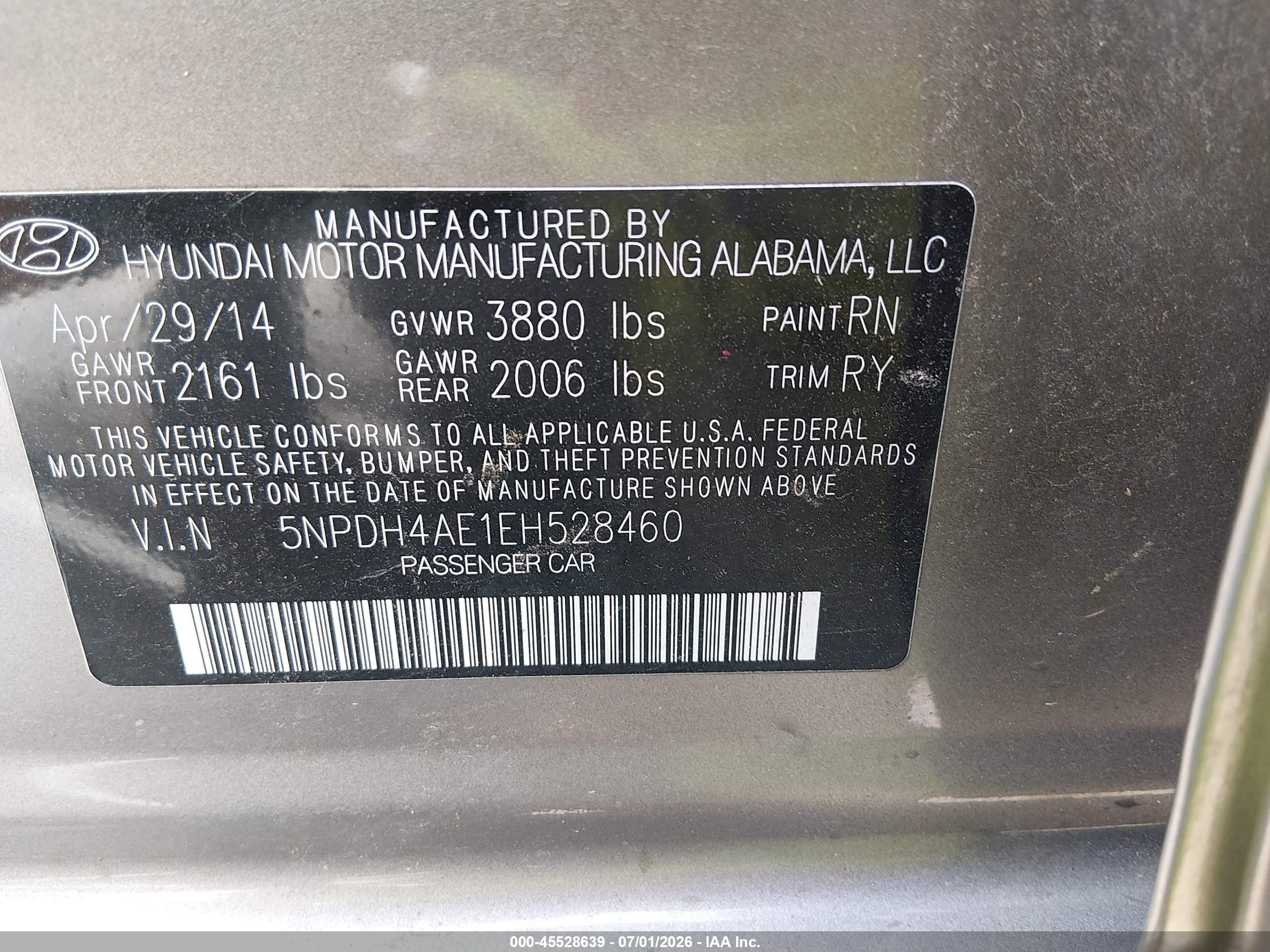 2014 Hyundai Elantra Limited Gray vin: 5NPDH4AE1EH528460