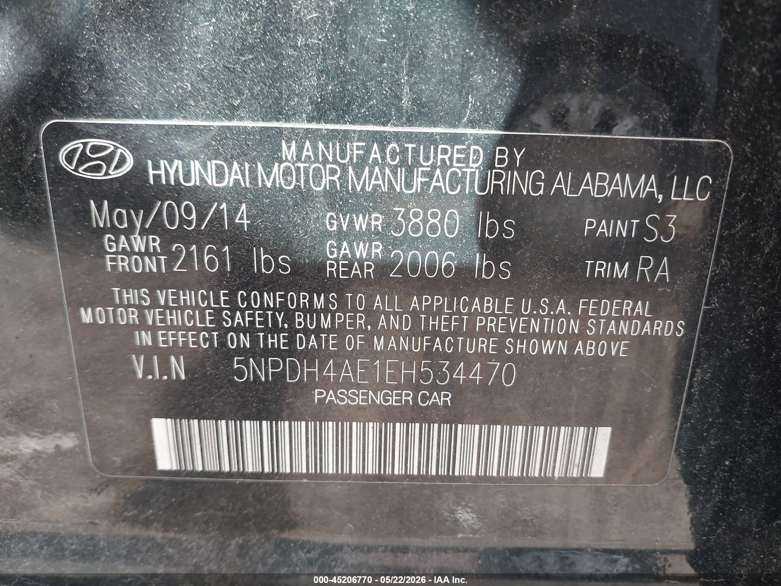 2014 Hyundai Elantra Se Black vin: 5NPDH4AE1EH534470