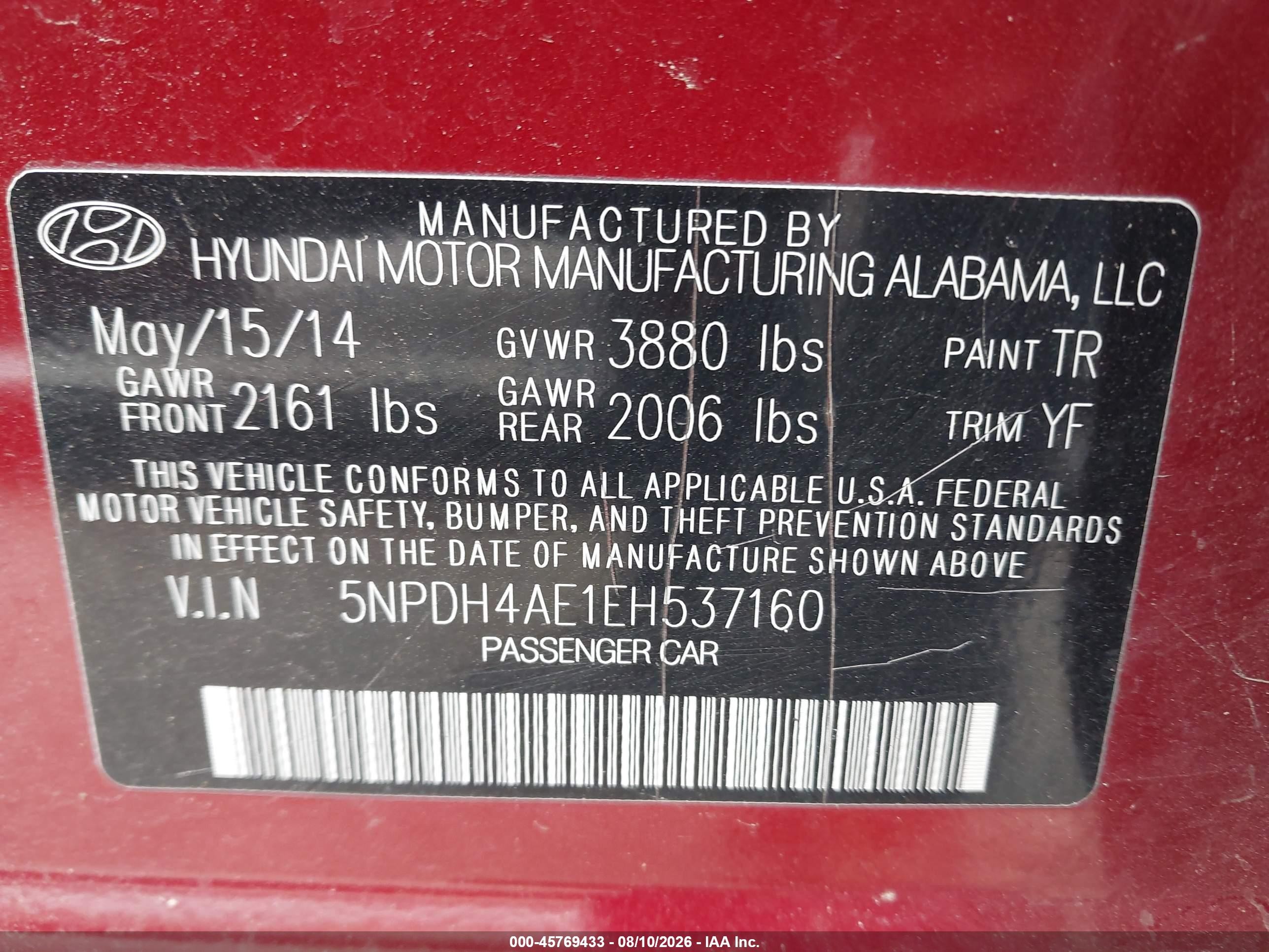 2014 Hyundai Elantra Se Burgundy vin: 5NPDH4AE1EH537160