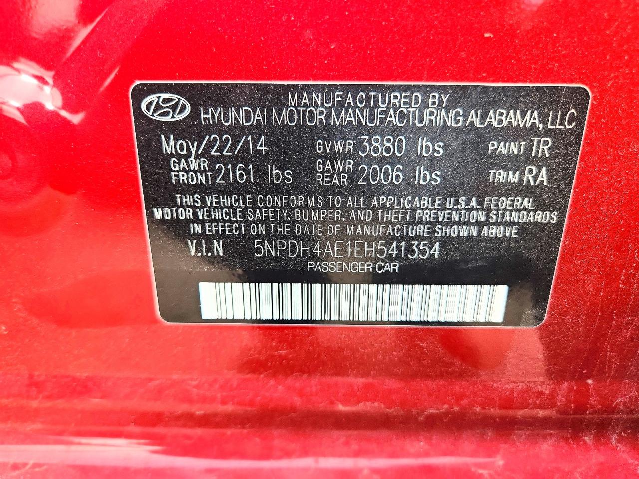 2014 Hyundai Elantra Se Красный vin: 5NPDH4AE1EH541354