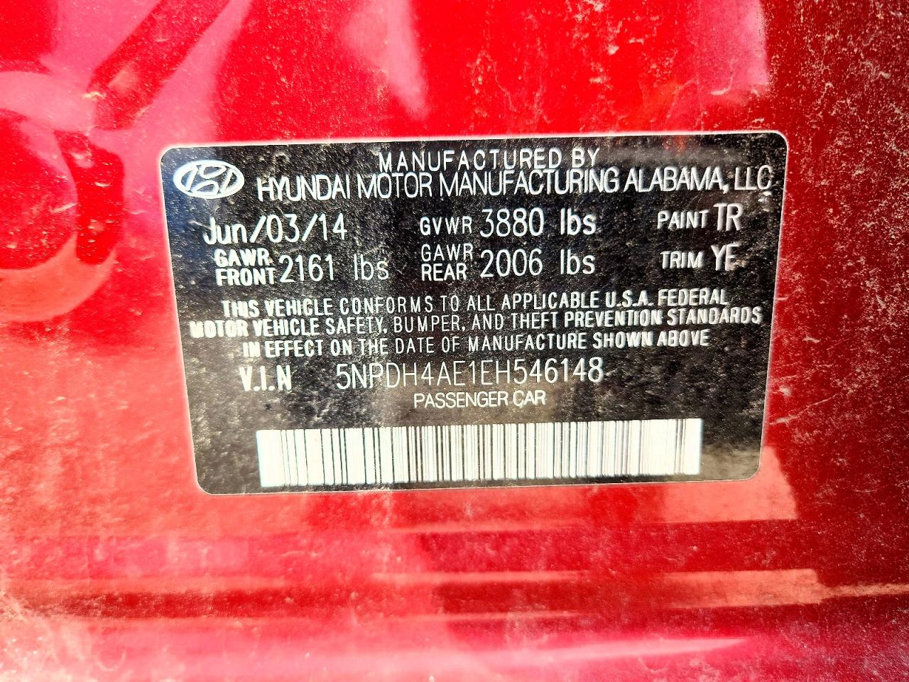 2014 Hyundai Elantra Se Burgundy vin: 5NPDH4AE1EH546148