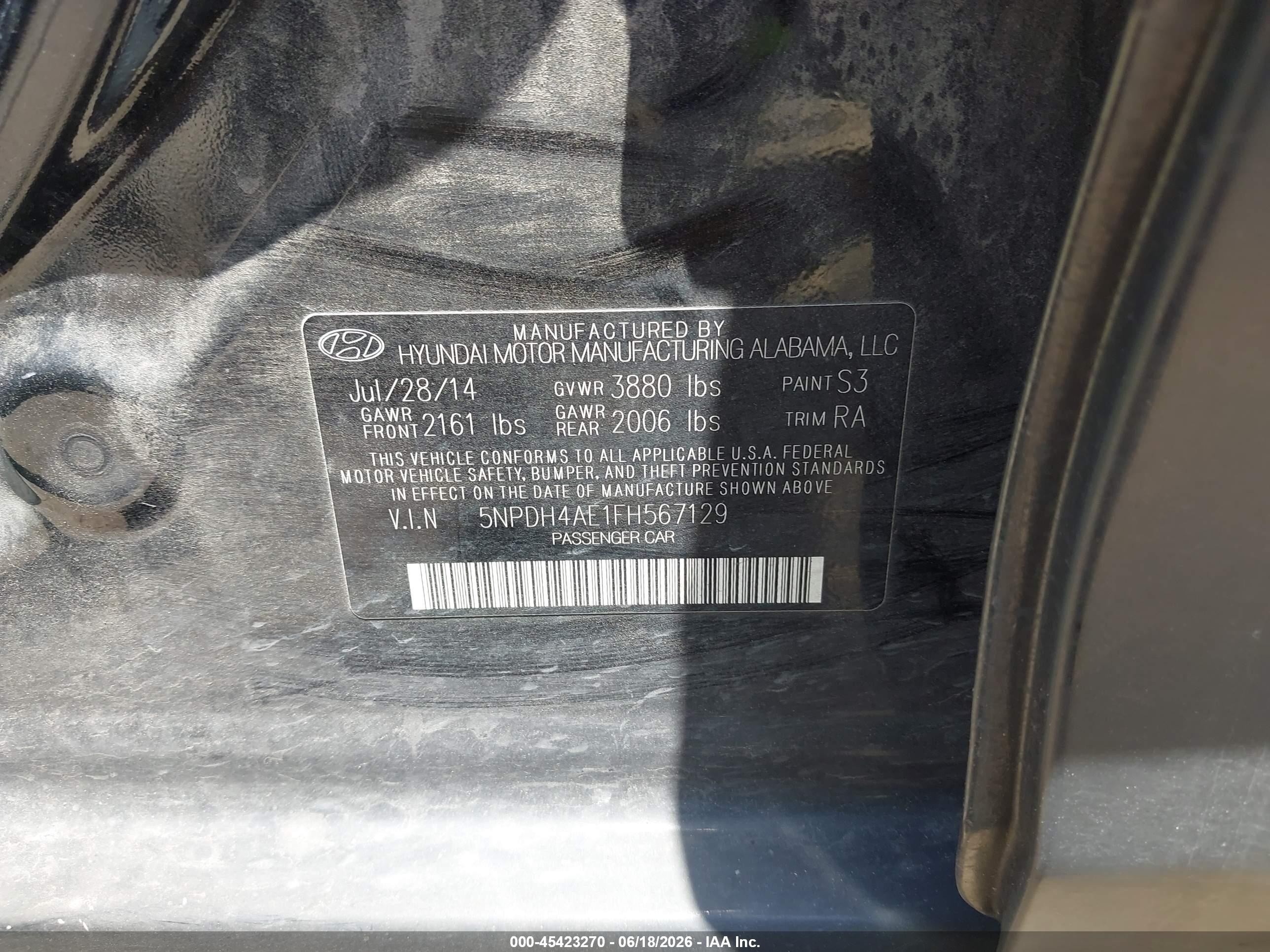2015 Hyundai Elantra Limited Black vin: 5NPDH4AE1FH567129