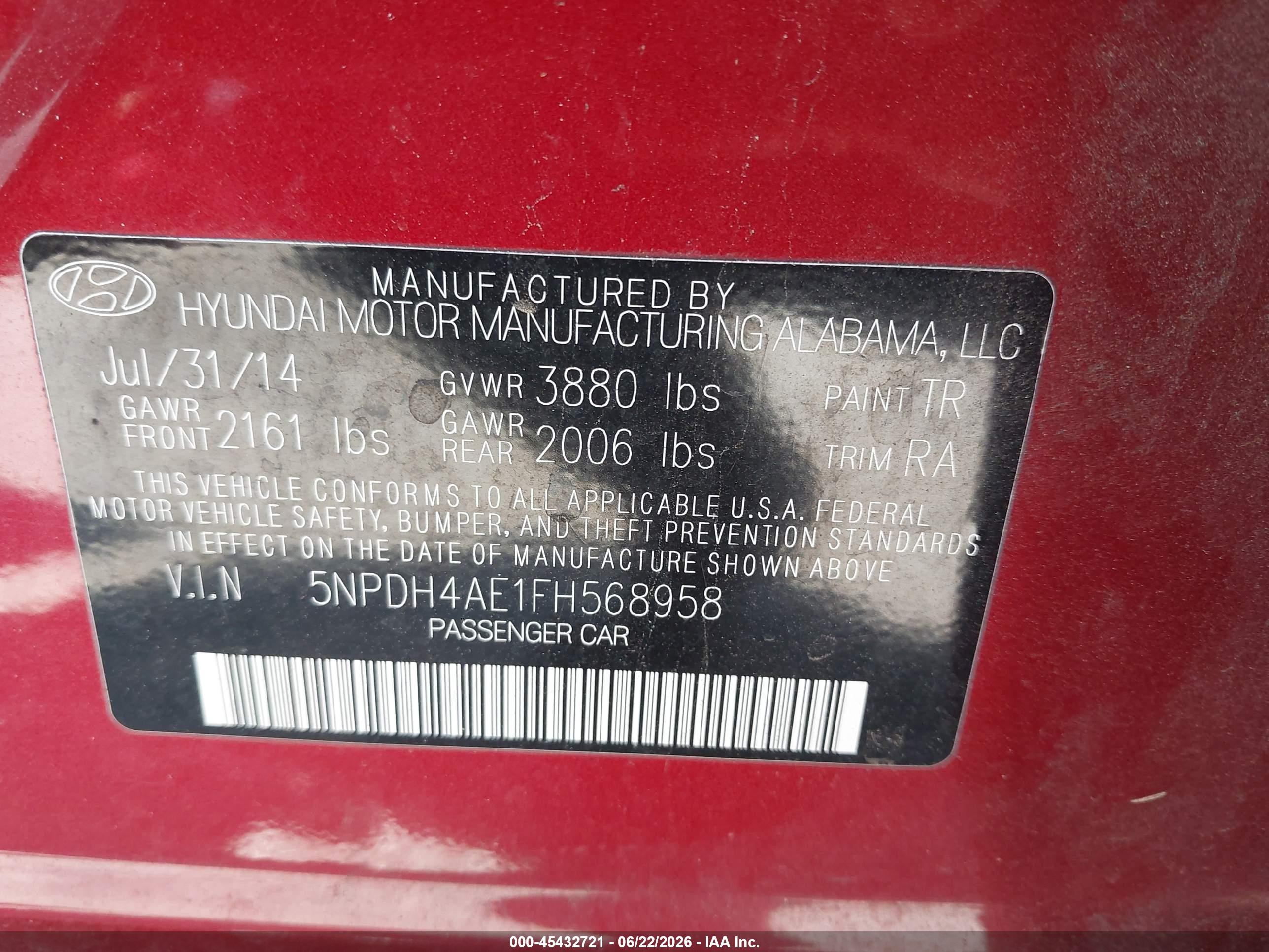 2015 Hyundai Elantra Se Красный vin: 5NPDH4AE1FH568958