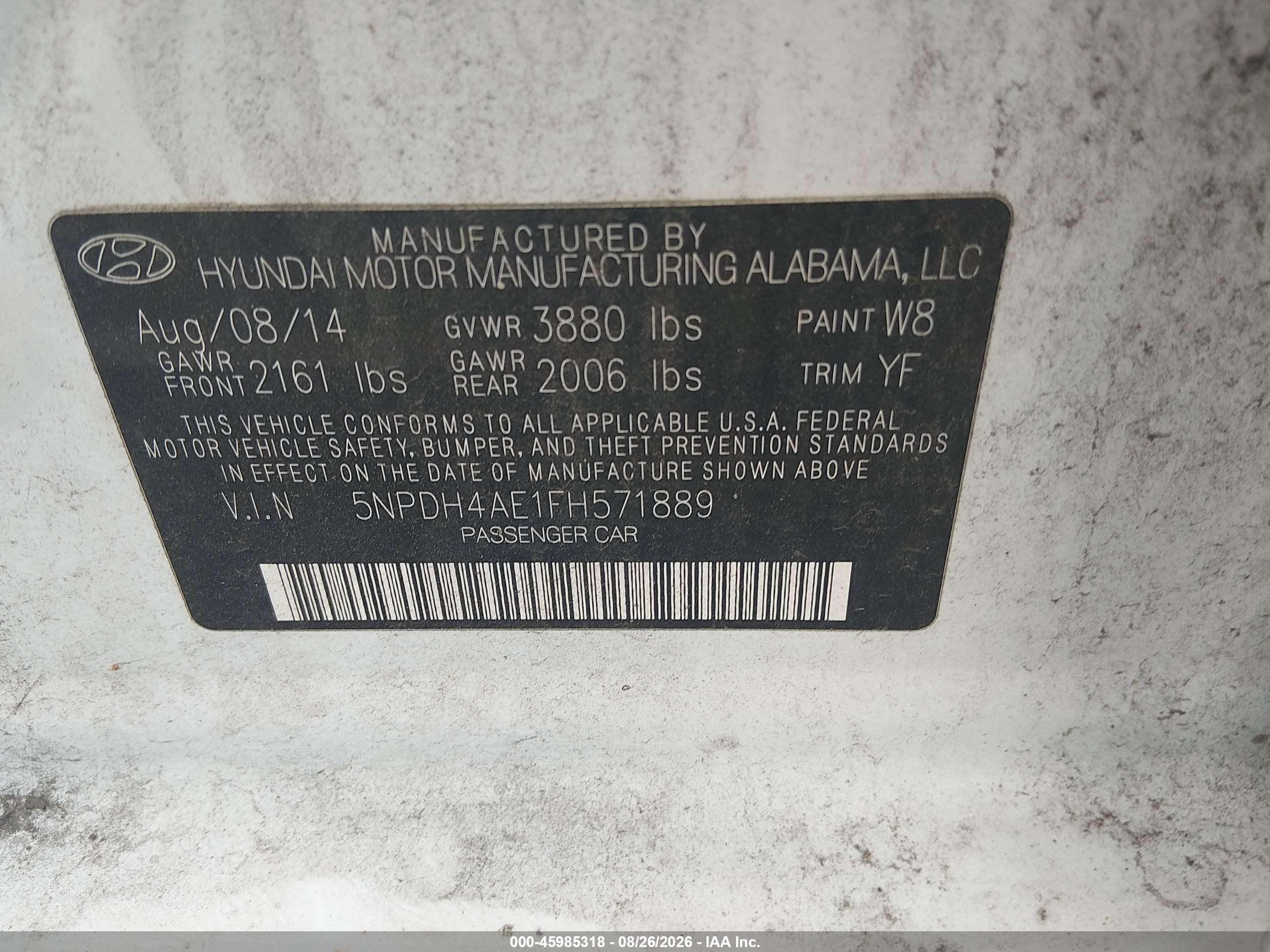 2015 Hyundai Elantra Se White vin: 5NPDH4AE1FH571889