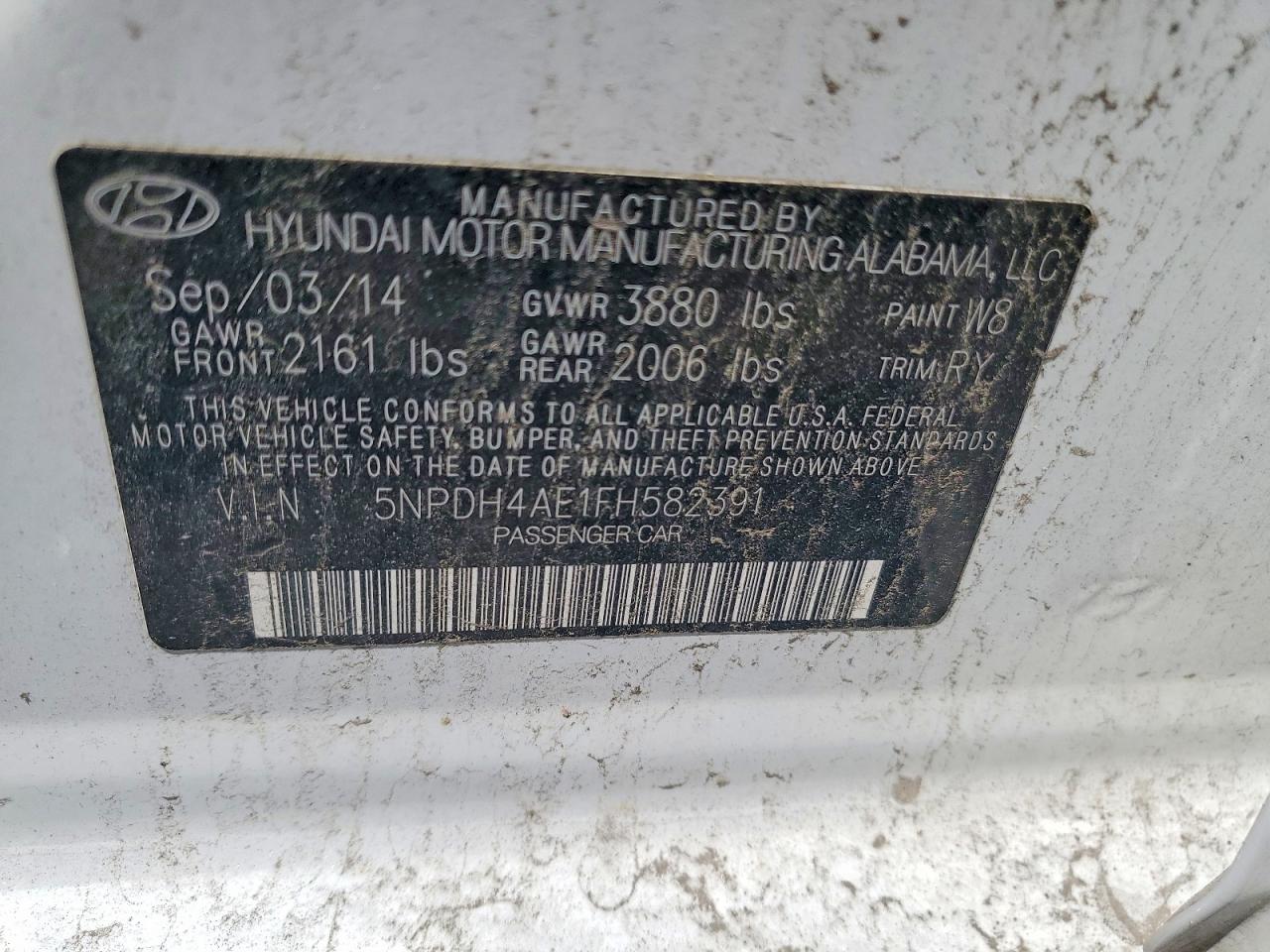 2015 Hyundai Elantra White vin: 5NPDH4AE1FH582391
