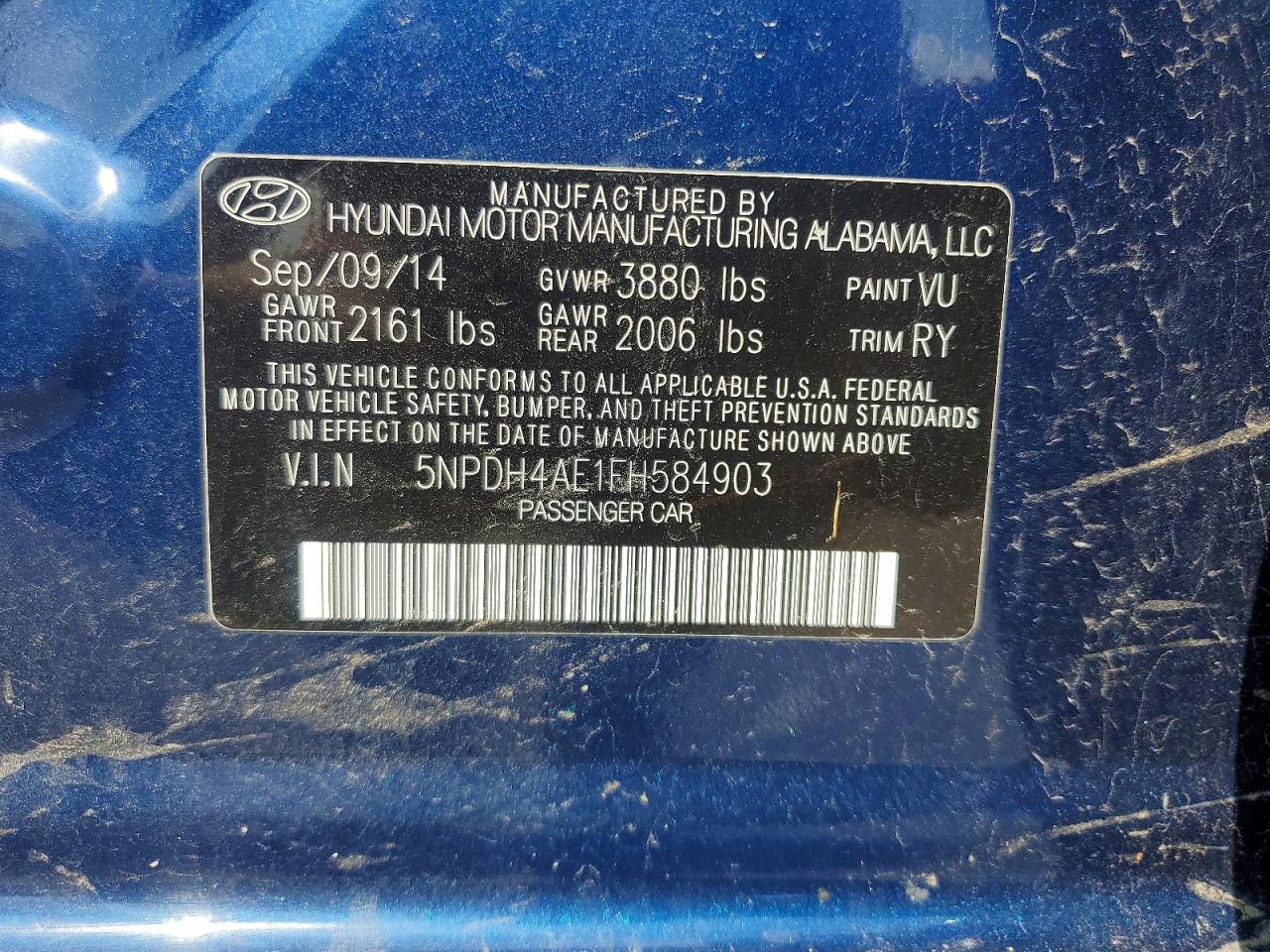 2015 Hyundai Elantra Se Синий vin: 5NPDH4AE1FH584903