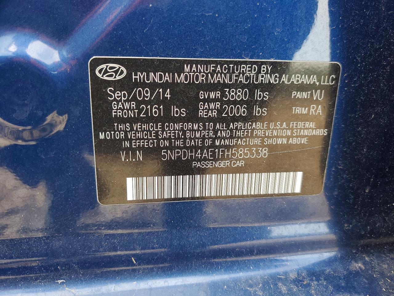 2015 Hyundai Elantra Se Blue vin: 5NPDH4AE1FH585338
