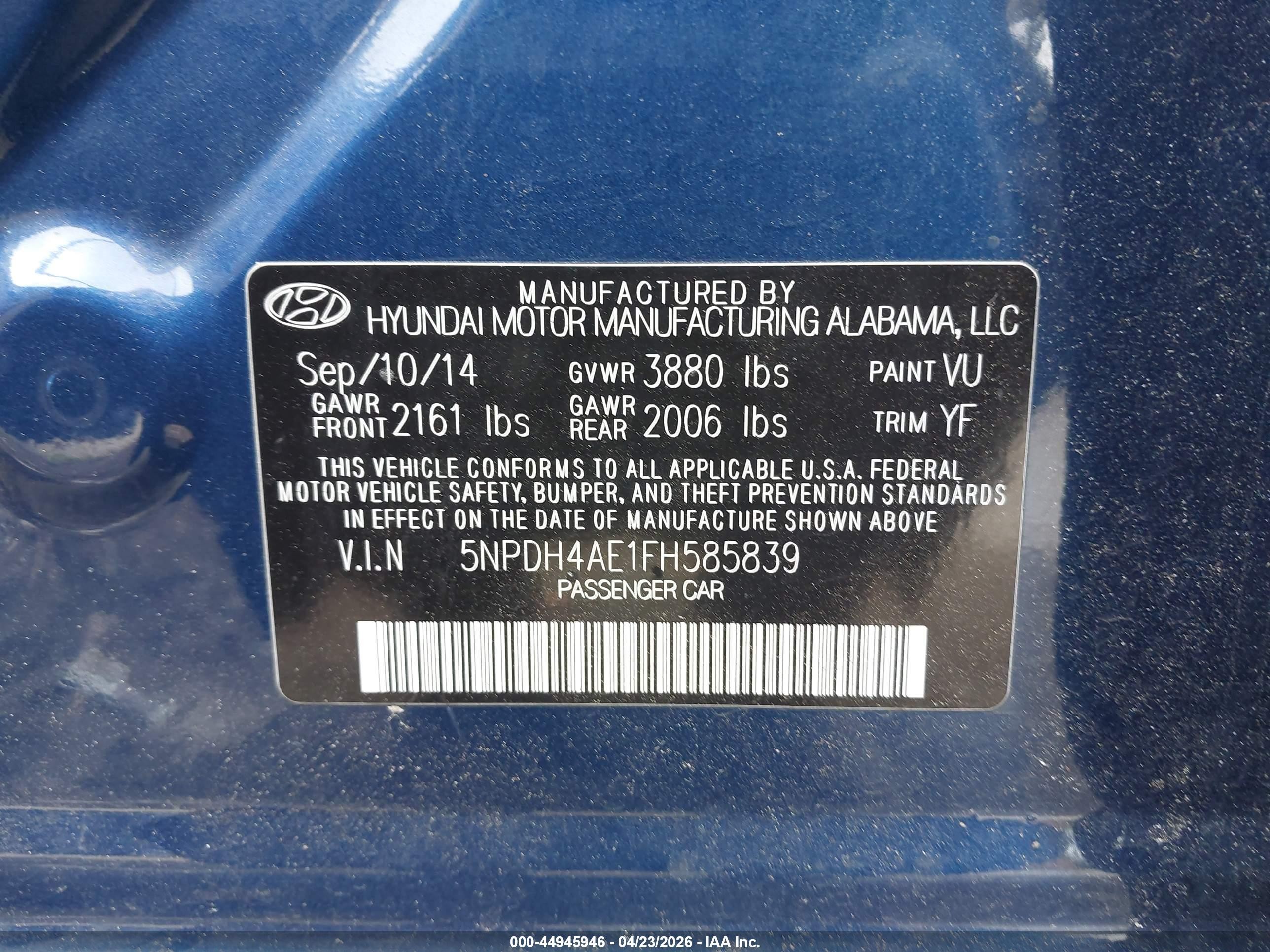 2015 Hyundai Elantra Se Blue vin: 5NPDH4AE1FH585839