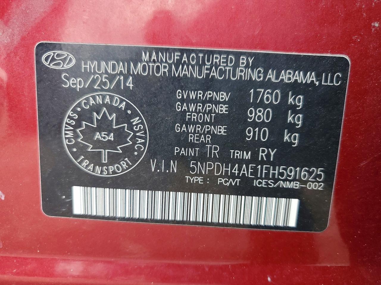 2015 Hyundai Elantra Se Red vin: 5NPDH4AE1FH591625