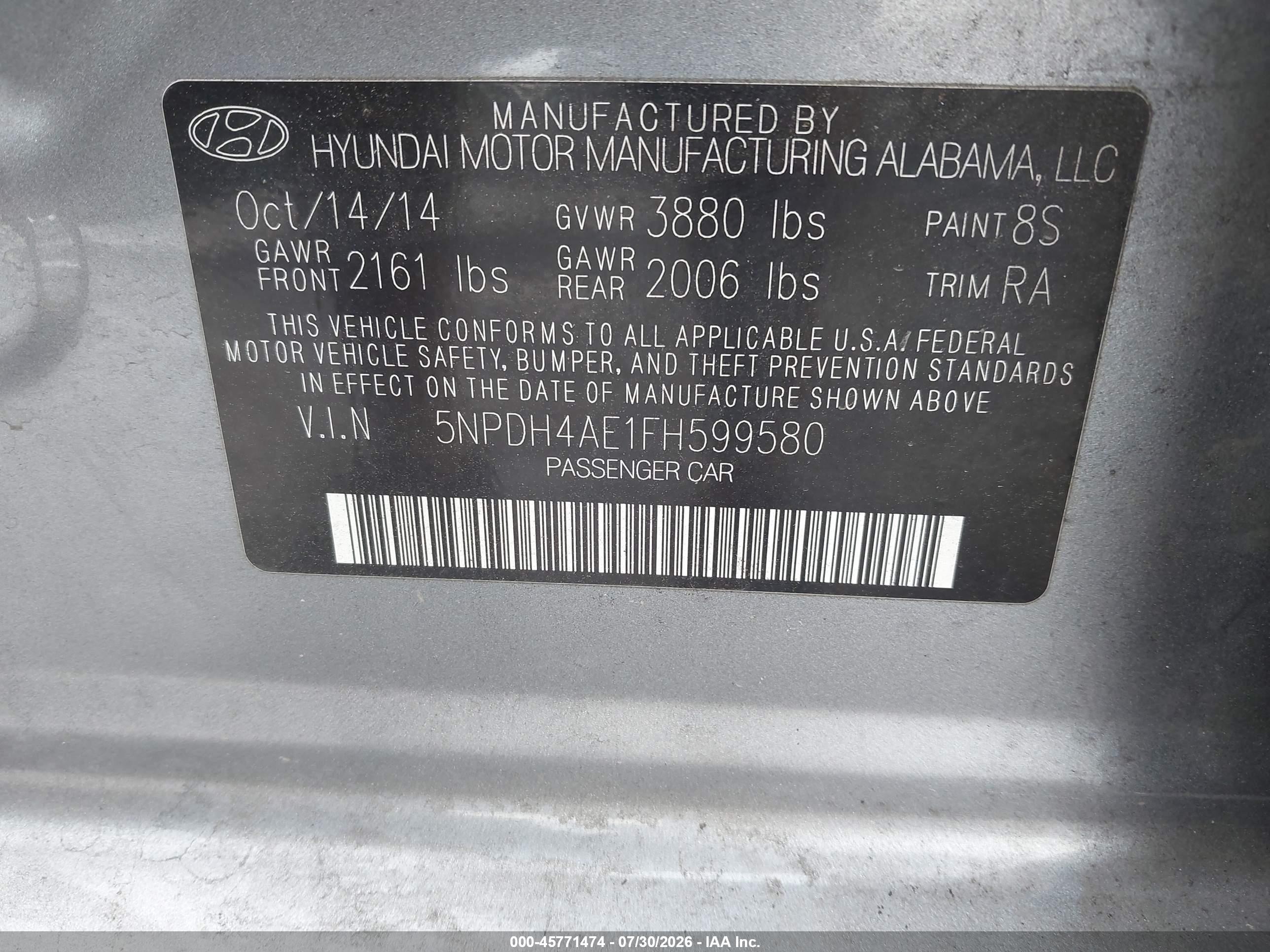 2015 Hyundai Elantra Se Gray vin: 5NPDH4AE1FH599580