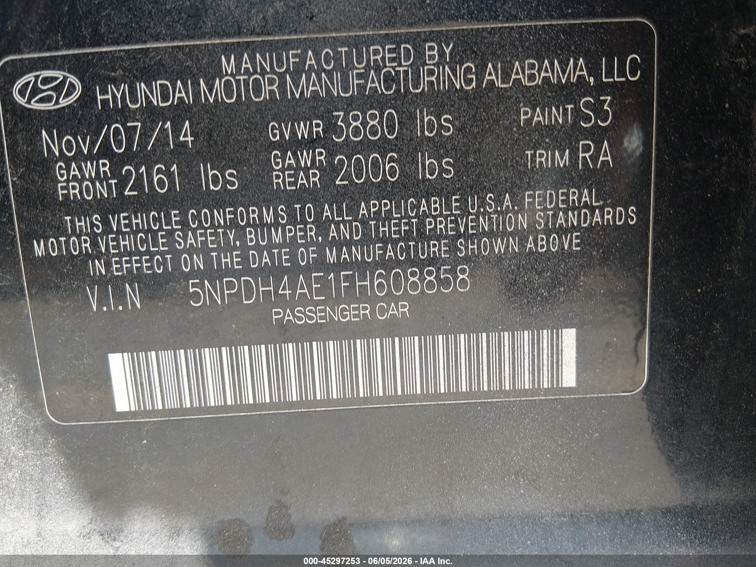 2015 Hyundai Elantra Se Gray vin: 5NPDH4AE1FH608858